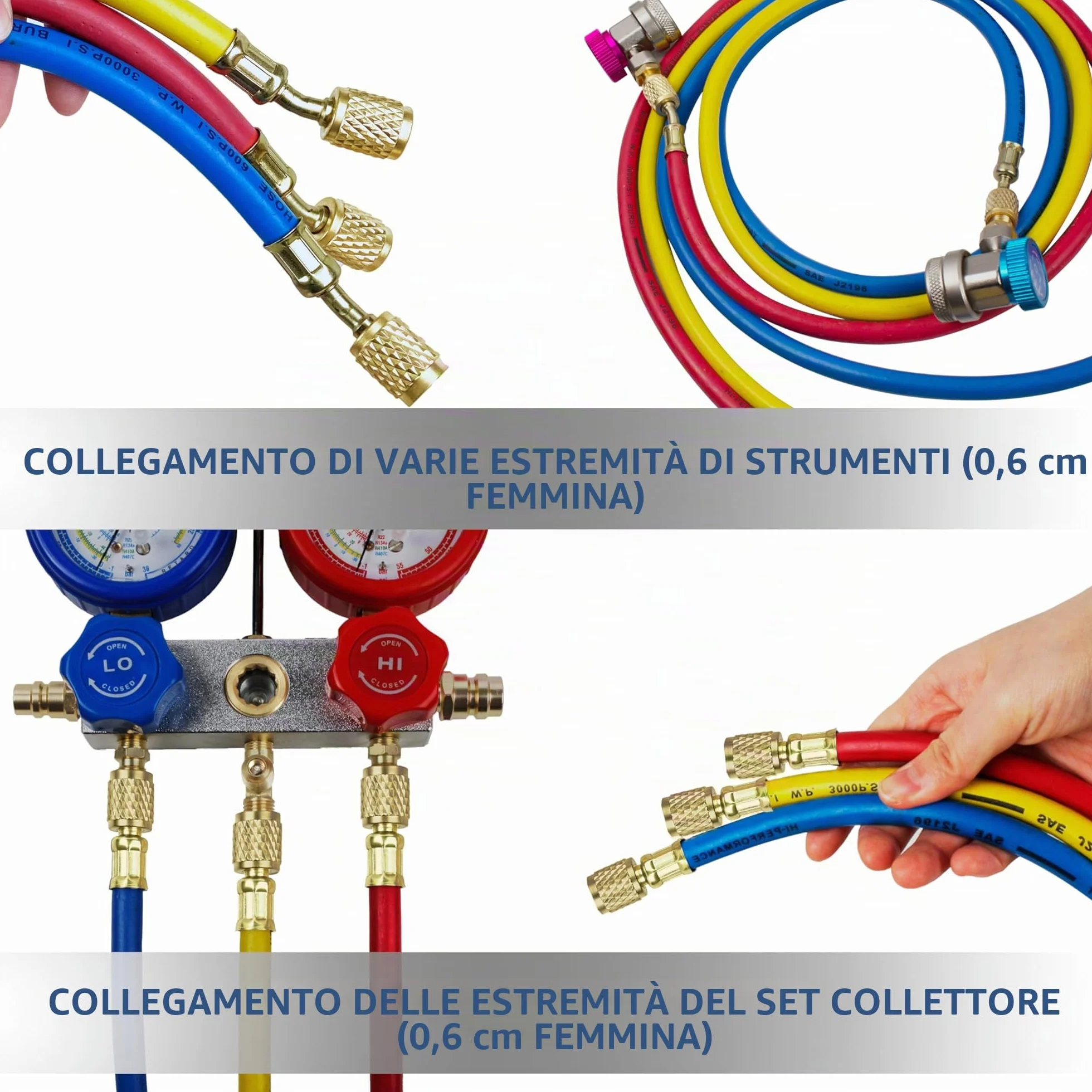 BACOENG Manifold Gauge Kit R134A R410A R407C 1.5m Tubi Set Manometri Condizionatori