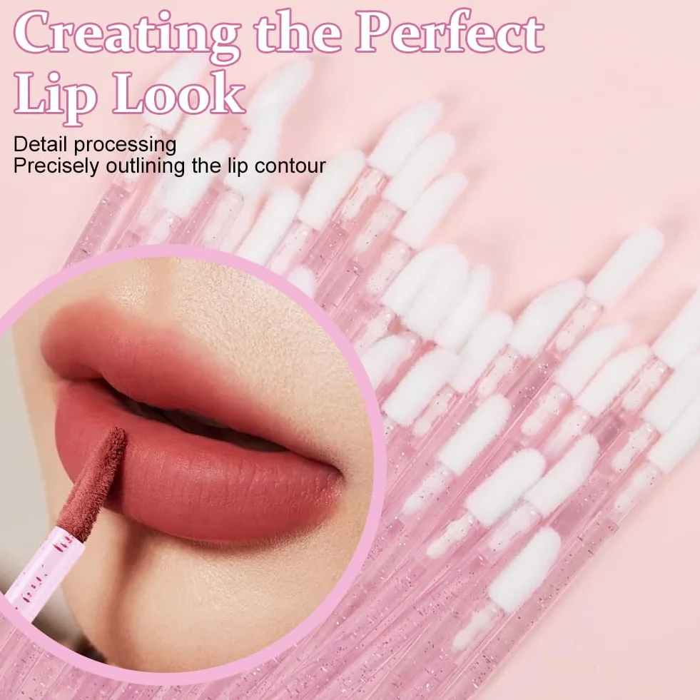 200 Pezzi Monouso Pennelli Labbra, Applicatore per Rossetto in Cristallo, Lip Gloss Applicatore Bacchette Pennello, Pennello per Dettagli Sulle Labbra(Rosa-Versione Crystal)