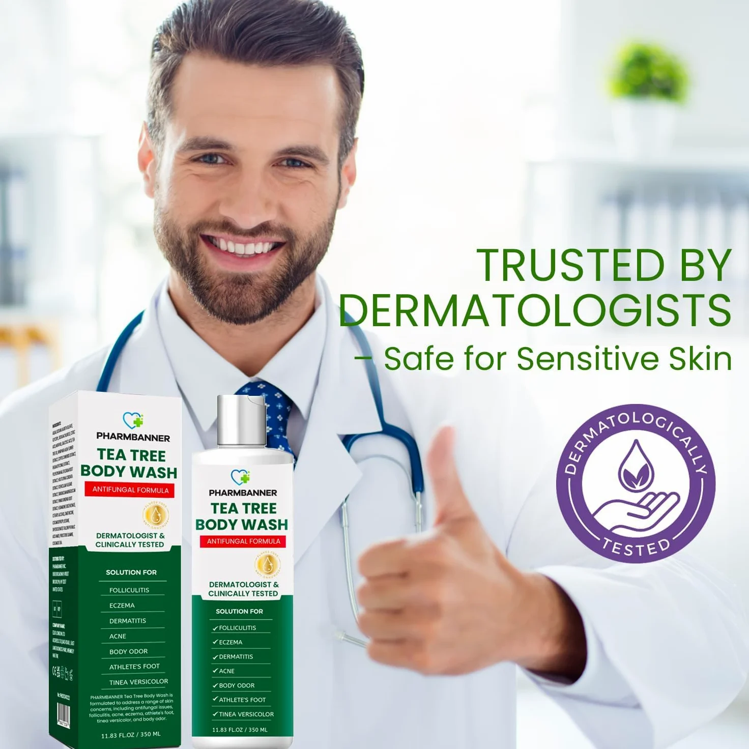 Tea Tree Body Wash, Gel Doccia Rinfrescante con Aloe, Olio di Cocco e Olio di Oliva, Uomo e Donna