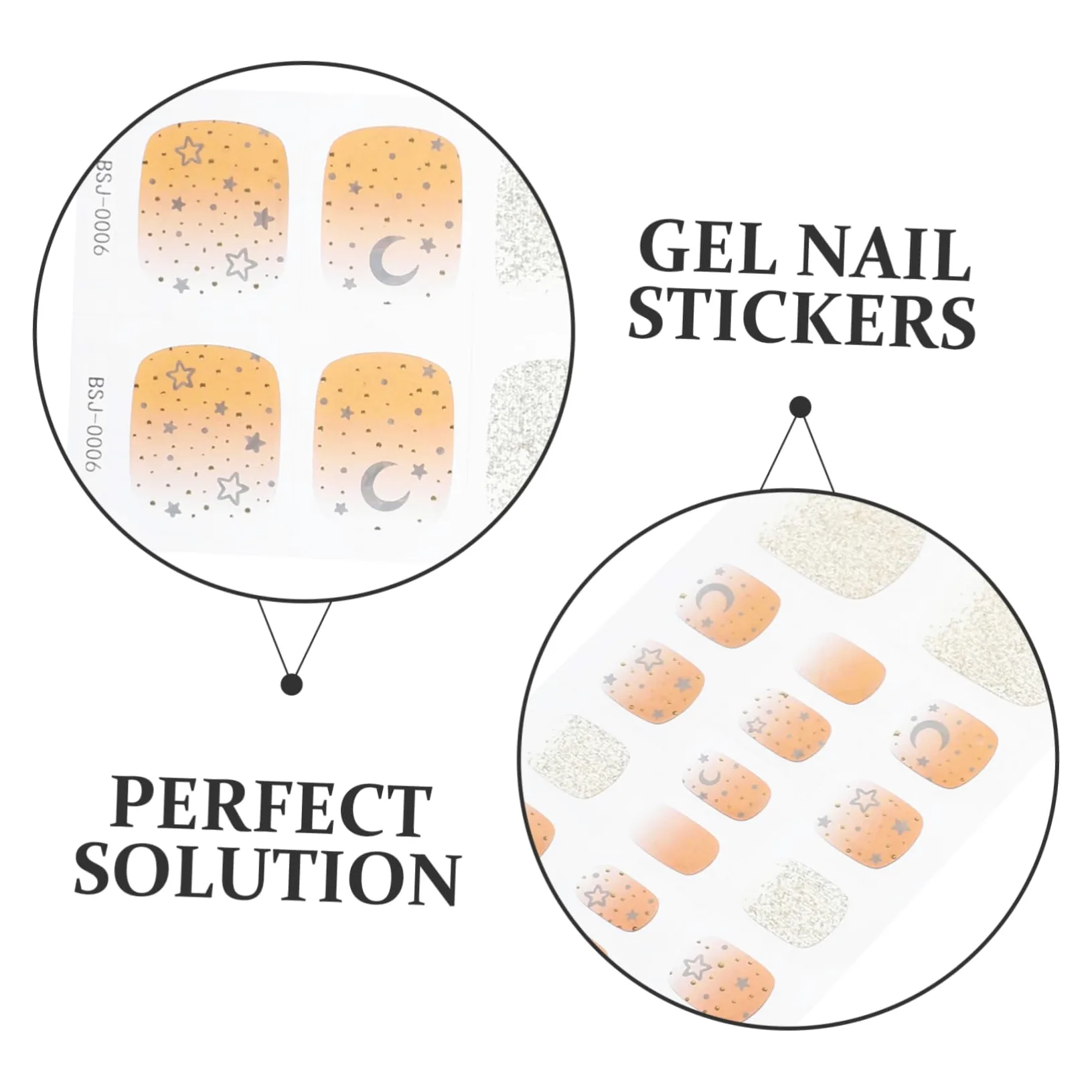 5 set di adesivi per unghie in gel per nail art, semi-solidi, con lima per unghie e bacchetta di legno, per matrimoni e feste, durevoli e facili da applicare
