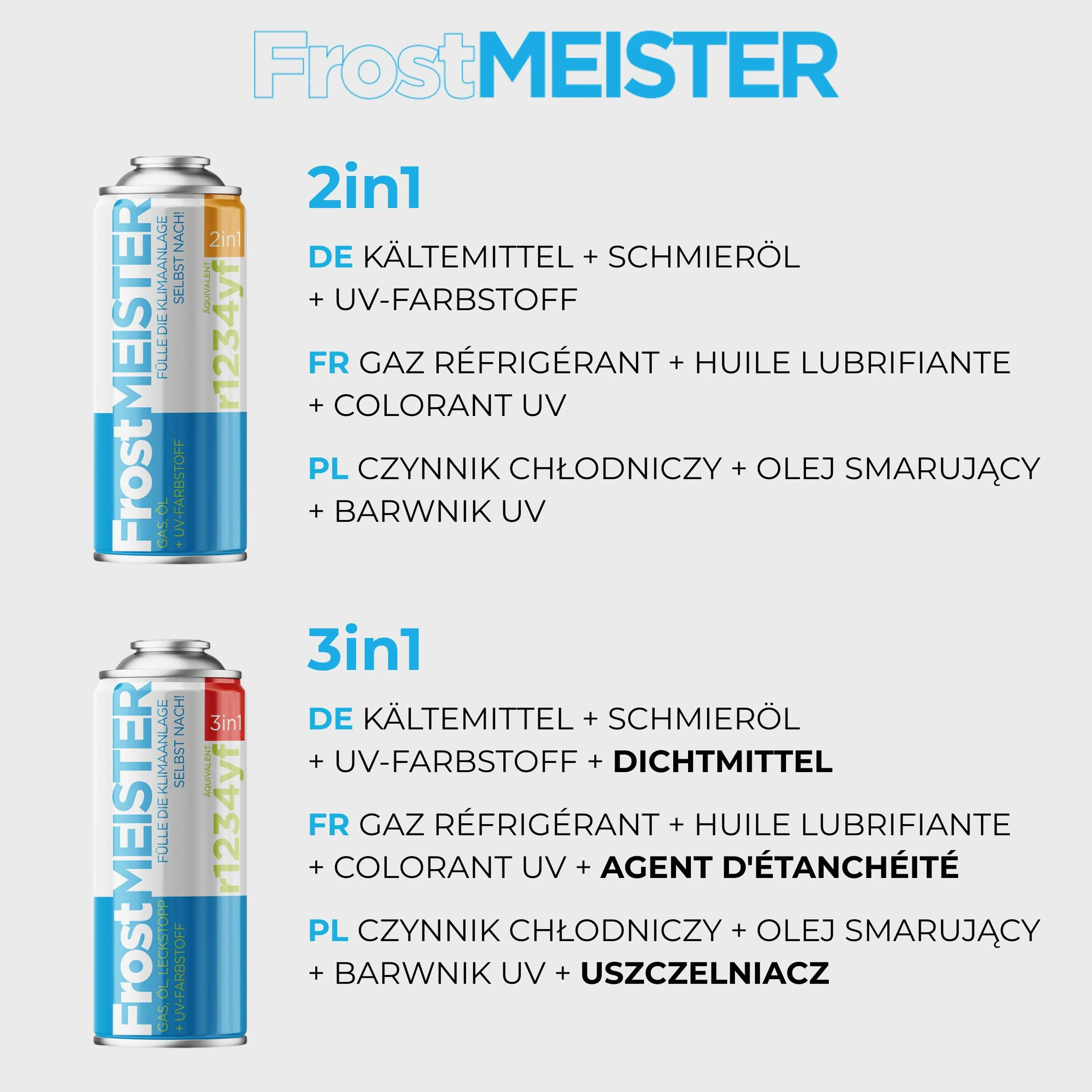 Set di ricarica aria condizionata auto R1234yf 2 in 1 2x400 ml tubo manometro adattatore