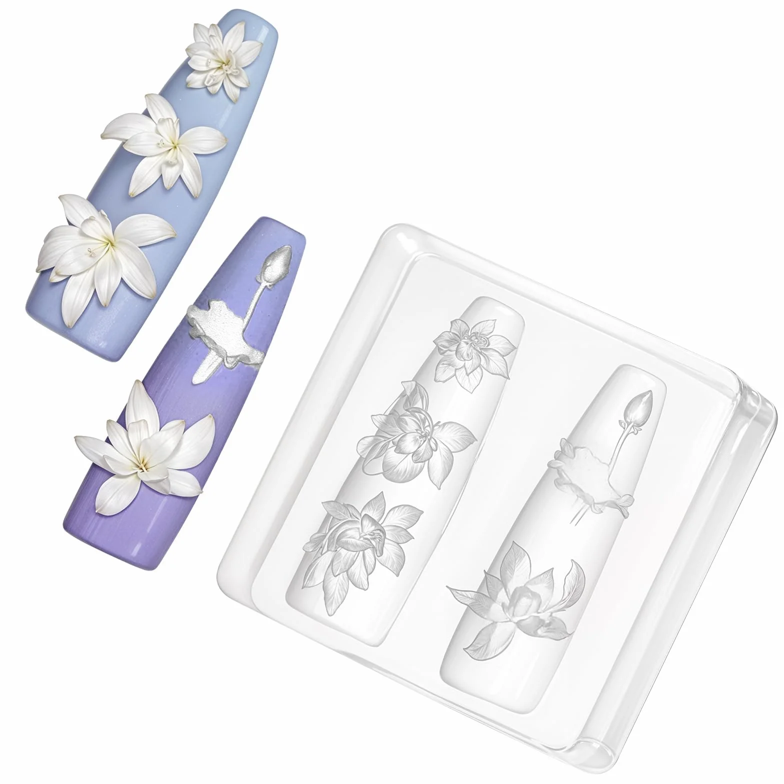 Stampi in Silicone Fiori 3D per Nail Art – Stampo Floreale per Resina Epoxy, Fiore di Loto, Decorazioni Unghie in Gel 3D incisione, Stencil per Unghie in Silicone, Accessori per Manicure e Fai-da-te
