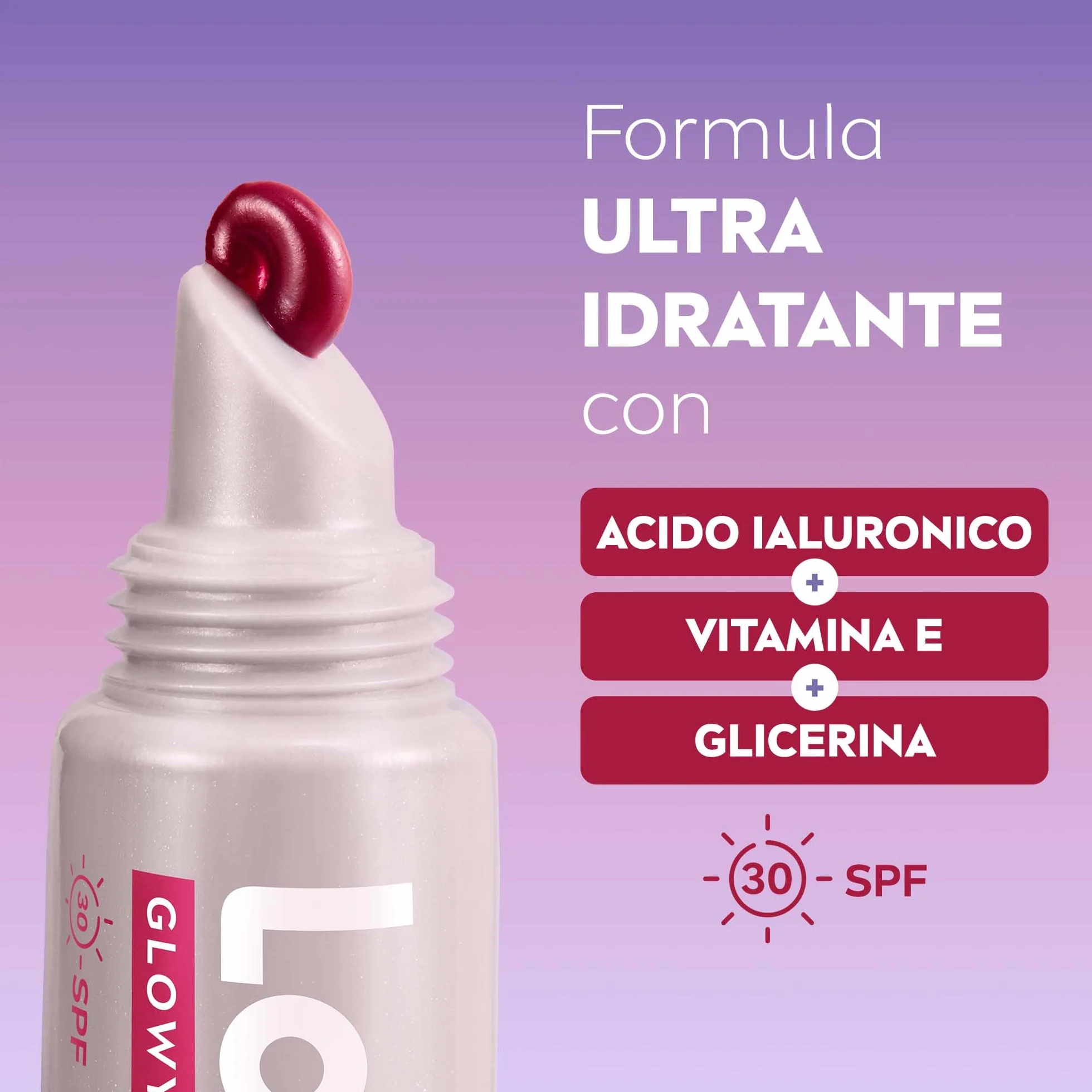 Labello Glowy Lips Berry SPF 30 10 ml Balsamo labbra colorato effetto lip gloss intenso Acido Ialuronico Vitamina E Glicerina
