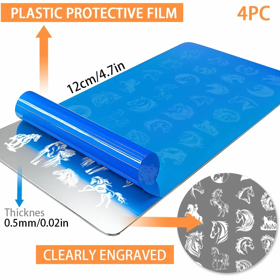 PH PandaHall 4 piastre per stampaggio unghie cavallo corsa modello nail art animali unghie arti stencil ferri di cavallo manicure design timbro unghie piastre immagine per donne manicure fai da te