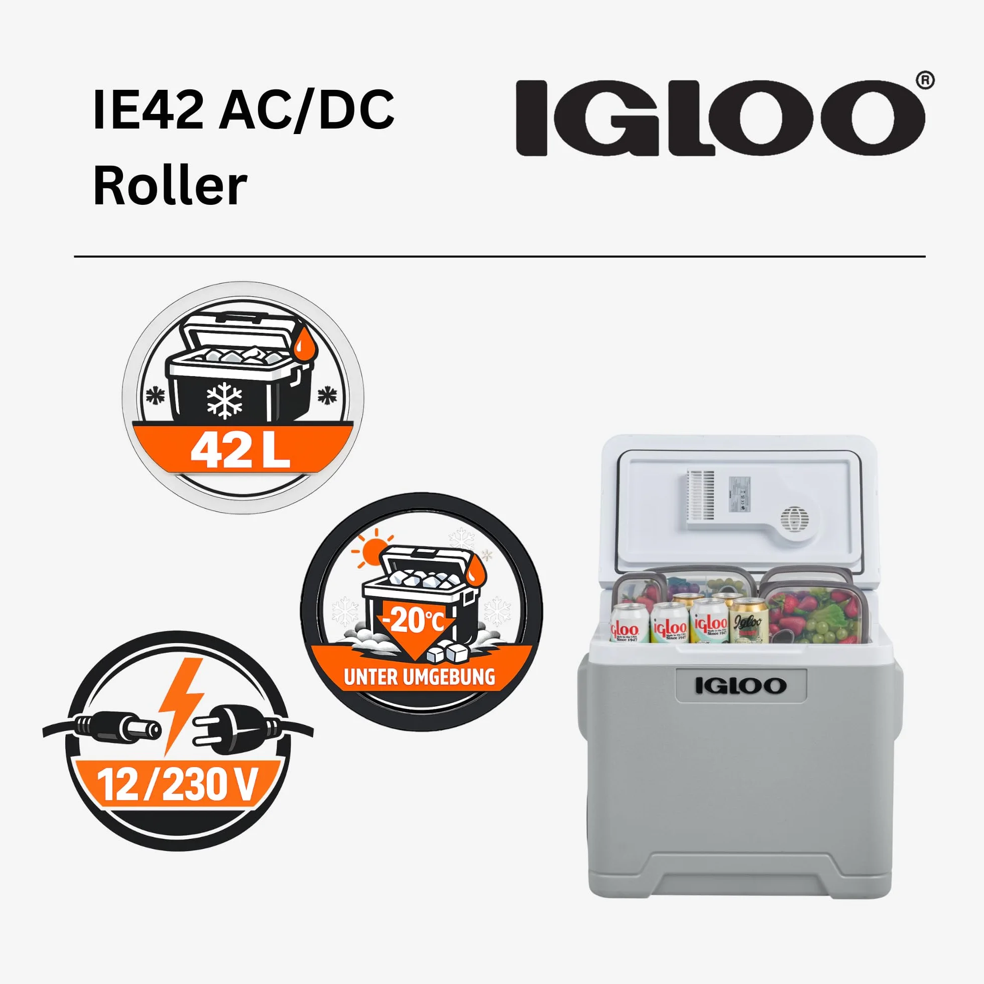 IGLOO IE42 Frigo Elettrico 12V 230V 42L Mini Frigorifero Compatto per Auto Campeggio