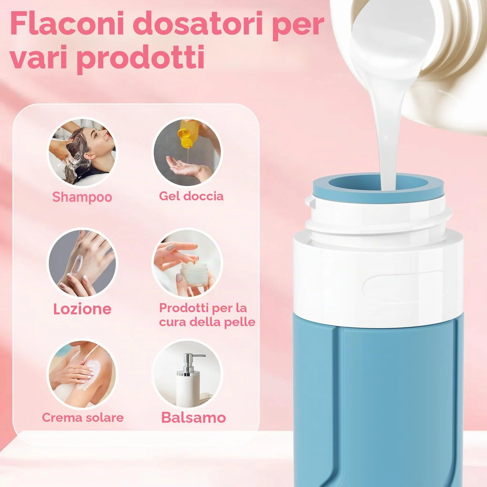 Alyvisun Set 14 Contenitori da Viaggio in Silicone, Flaconi 100 ml & Vasetti 30 ml, Kit Liquidi Antiperdita Ricaricabile per Shampoo, Lozione, Creme