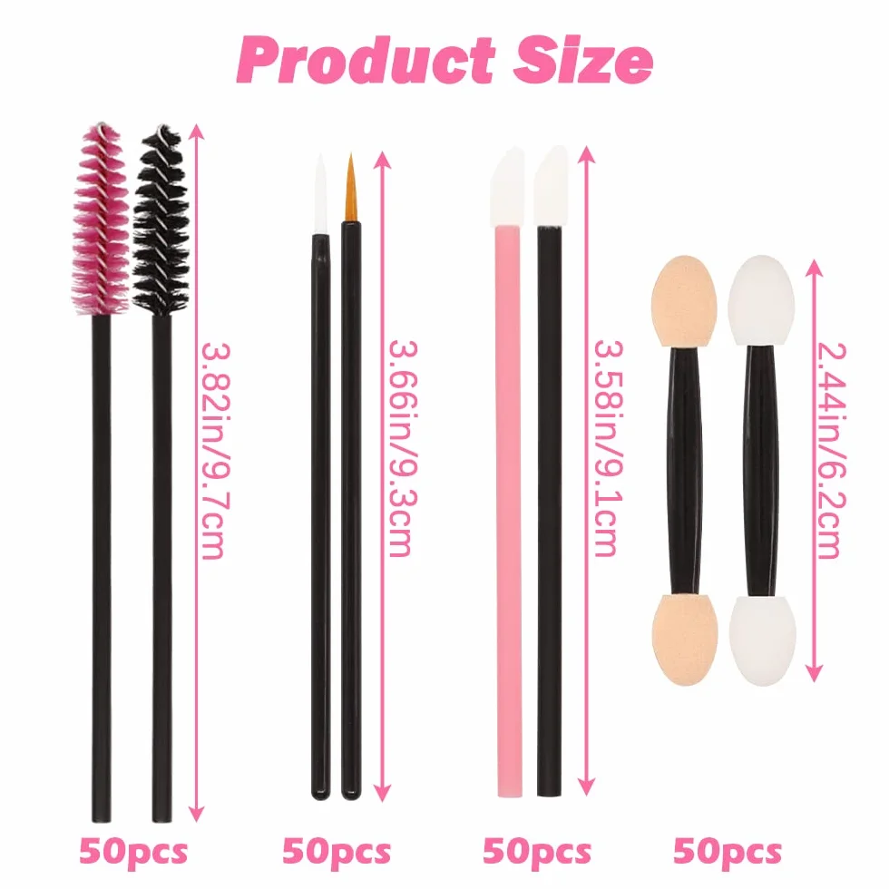 201 pezzi Kit di Applicatori Trucco Monouso, SHAIDOJIO, 50 Pennello per Ciglia Monouso, 50 Applicatori per Rossetti Monouso, 50 Pennello per Eyeliner, 50 Applicatore Ombretto, con Scatola