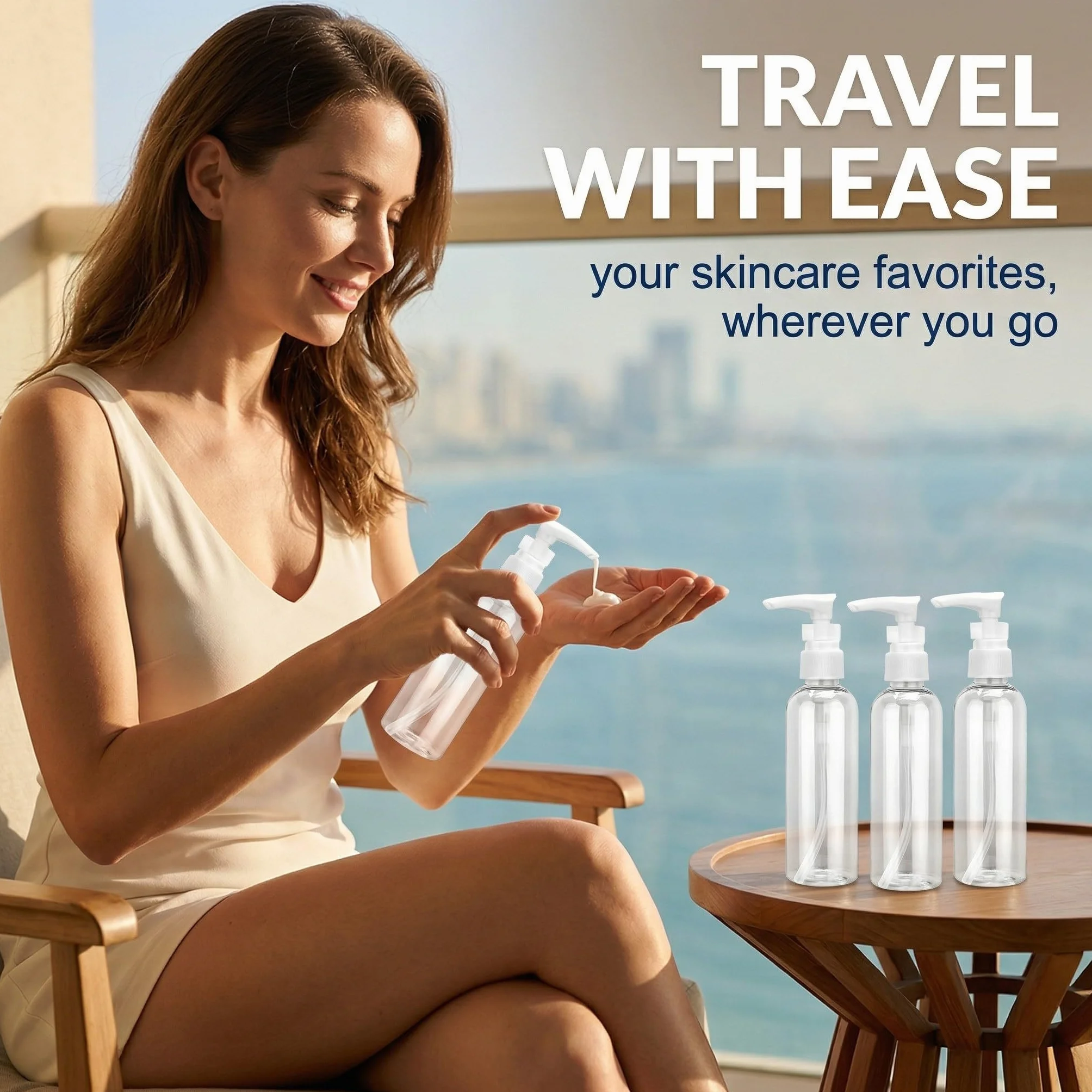 4 pezzi flacone con pompa airless da 100 ml, flaconi da viaggio trasparenti riutilizzabili in plastica, erogatore a pompa vuoto da ricaricare, ideali per cosmetici, shampoo, lozione e crema