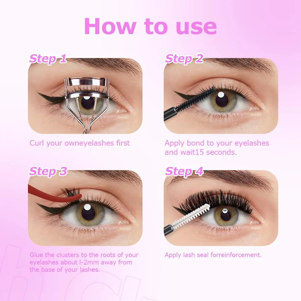 Ciglia Finte Ciuffetti Kit Naturali DIY Extension Ciglia Cluster Lashes con Pinze (HS)
