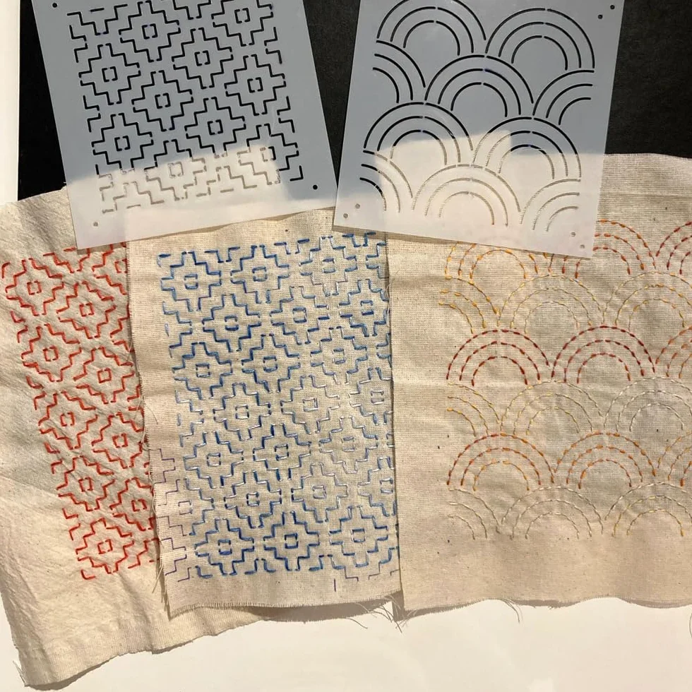Stencil Sashiko,8 Modelli Riutilizzabili in Plastica per Ricamo e Cucito 12,9 x 12,9 cm Motivi Geometrici Ldeale per Lavori Artigianali e Regali