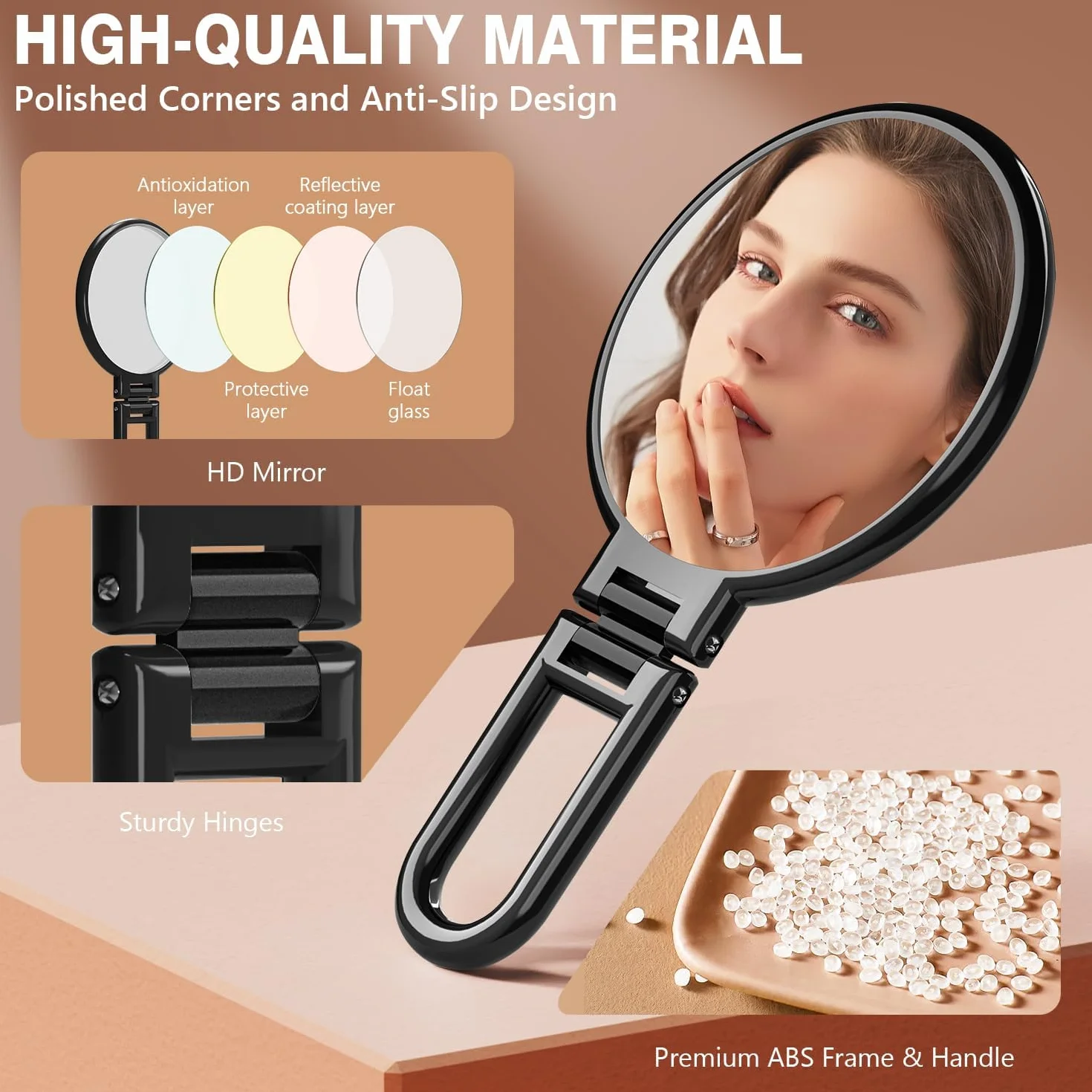 Auxmir Specchio Ingranditore Bifacciale 30X/1X, Specchio a Mano 14CM, Alta Definizione, Portatile, Pieghevole, Appendibile, Specchio Trucco da Viaggio per Trucco, Cura del Viso, Nero