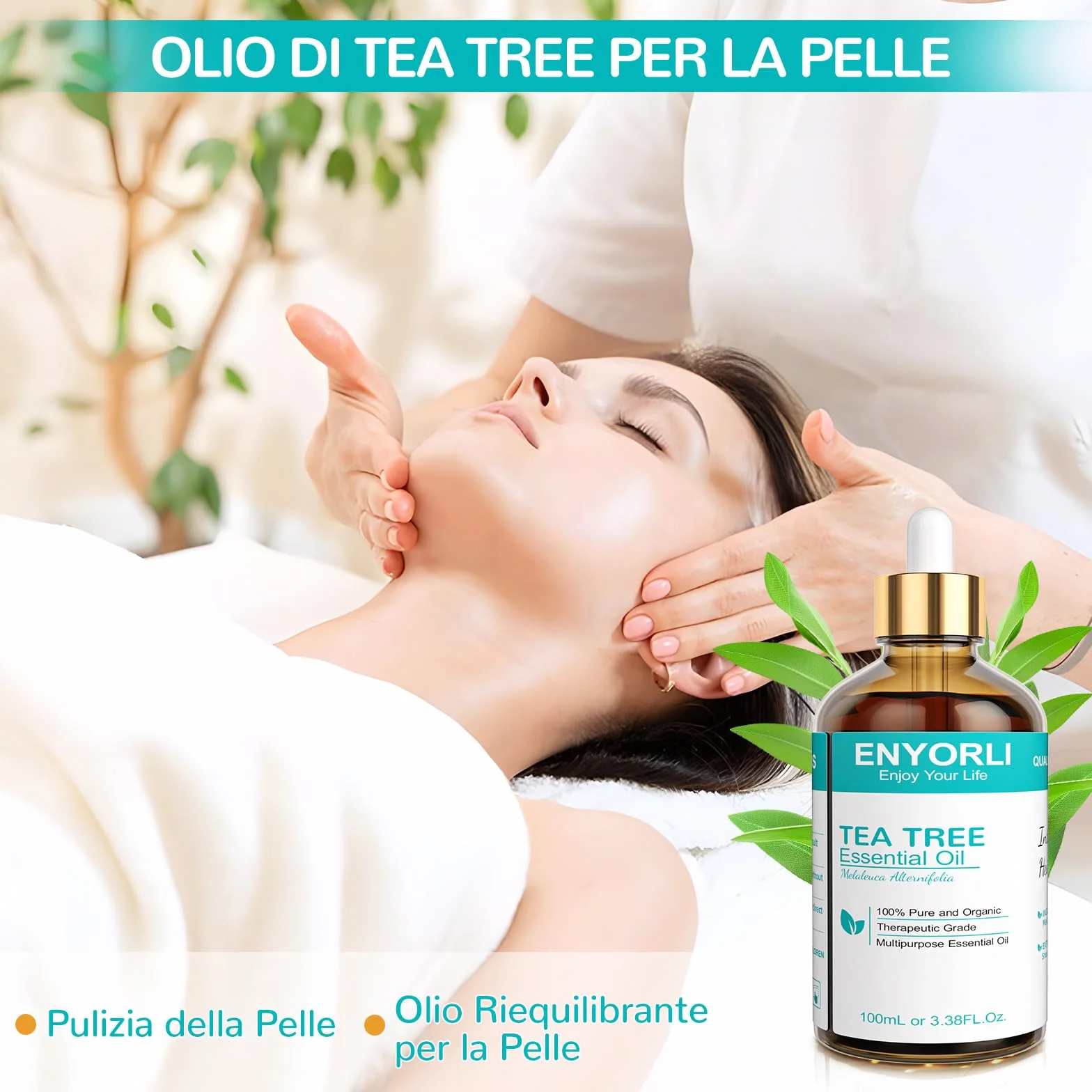 Tea Tree Olio Essenziale 100mL Naturale per Pelle Viso Capelli Unghie Aromaterapia