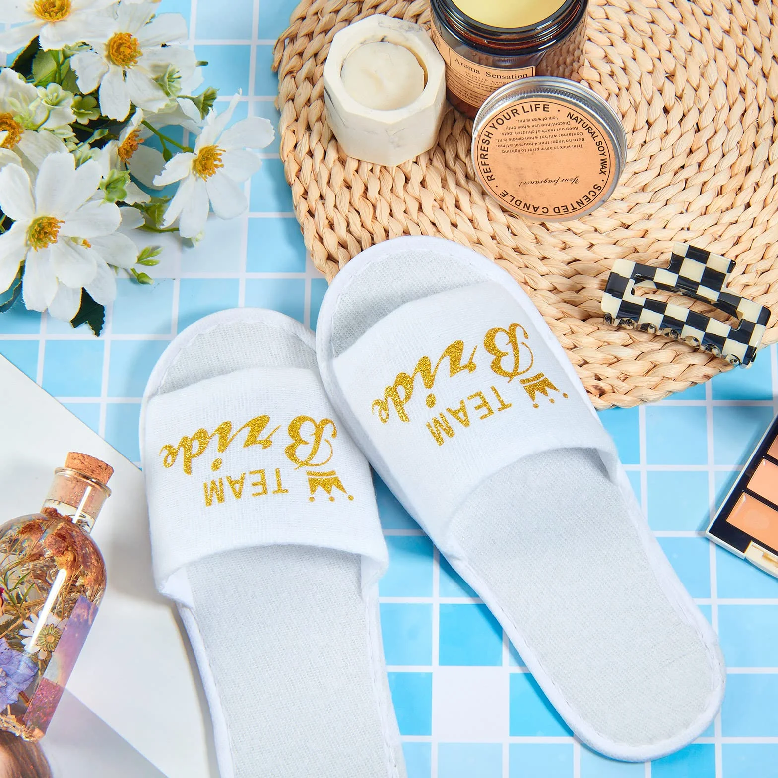 SATINIOR 12 Paia Team Bride Pantofole Aperte Usa e Getta da Spa per Sposa e Damigella d'Onore Ciabatte per il Matrimonio Festa di Addio al Nubilato