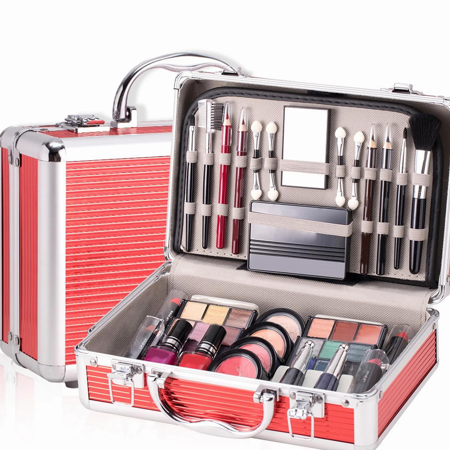 Set trucco per principianti, kit trucco per adolescenti | Kit per principianti con custodia | Ombretto, fard, per sopracciglia, rossetto, smalto, pennello per sopracciglia con custodi