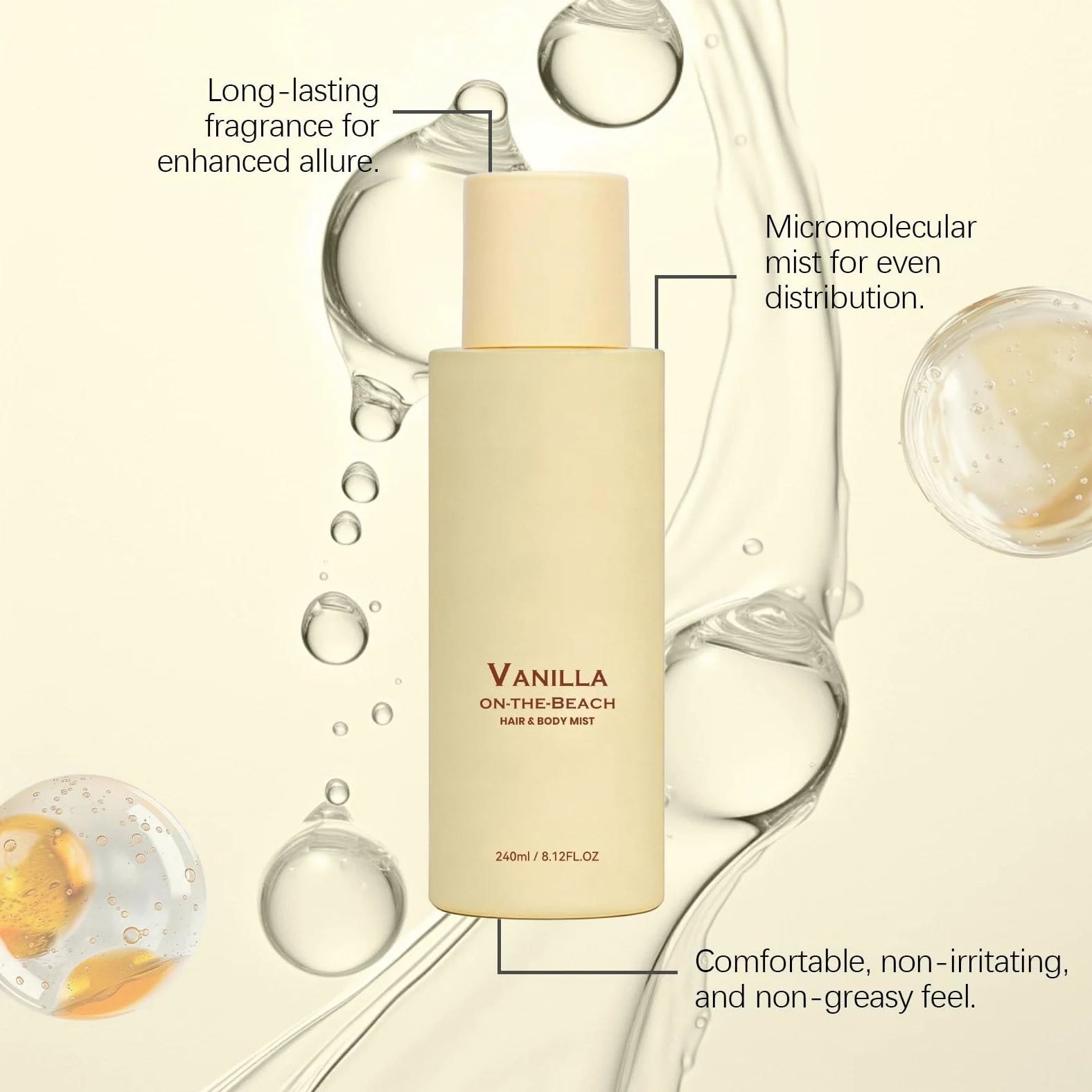 Vanilla Beach - Spray per capelli e corpo, caldo profumo di vaniglia e cocco, profumo fresco di lunga durata, leggero e non appiccicoso, per pelle e capelli, profumo alla vaniglia, unisex, 6 pezzi