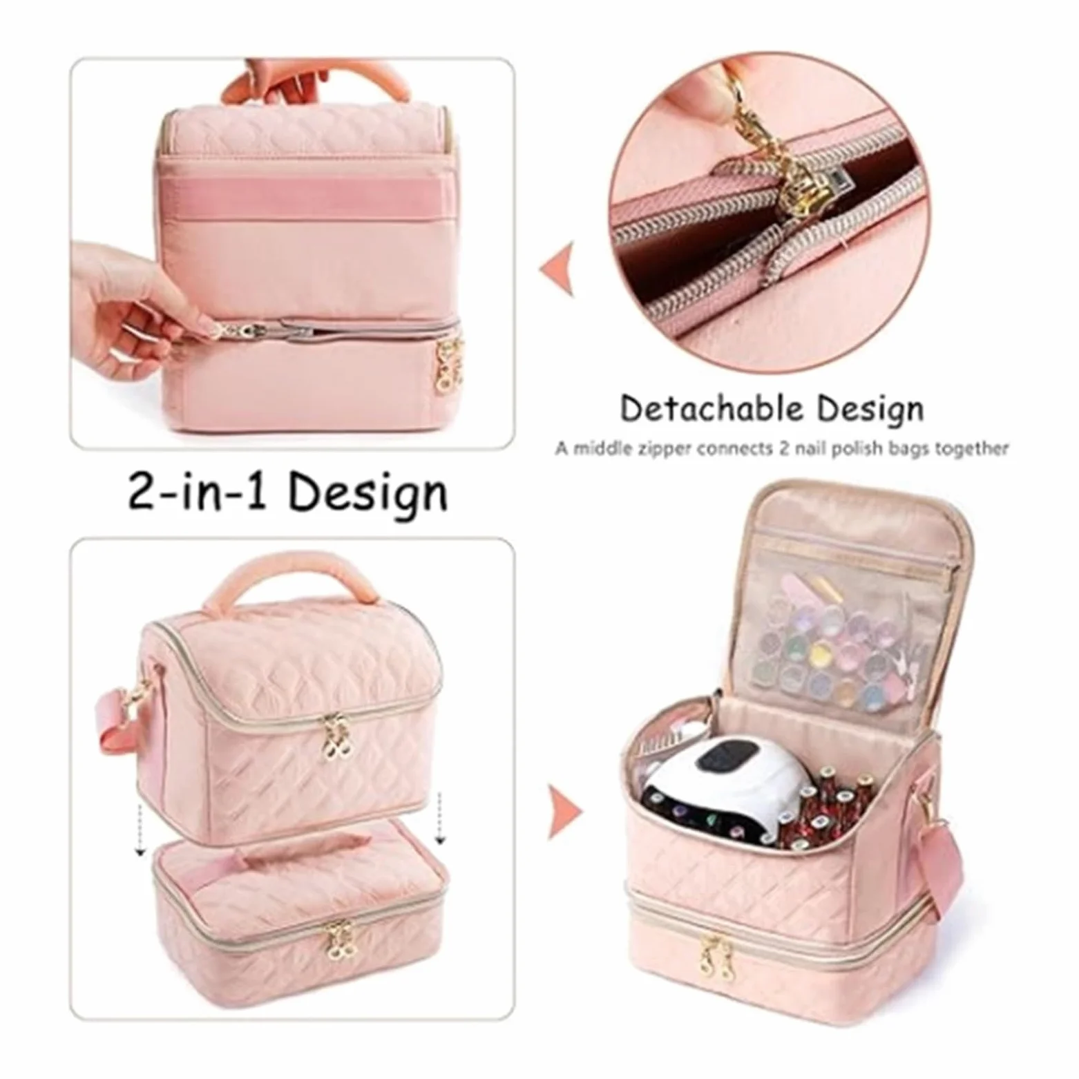Porta Smalti Valigetta Unghie Custodia Portaoggetti For Smalto For Unghie, Contiene 48 Flaconi E Borsa For Strumenti For Manicure Borsa Viaggio(Pink)