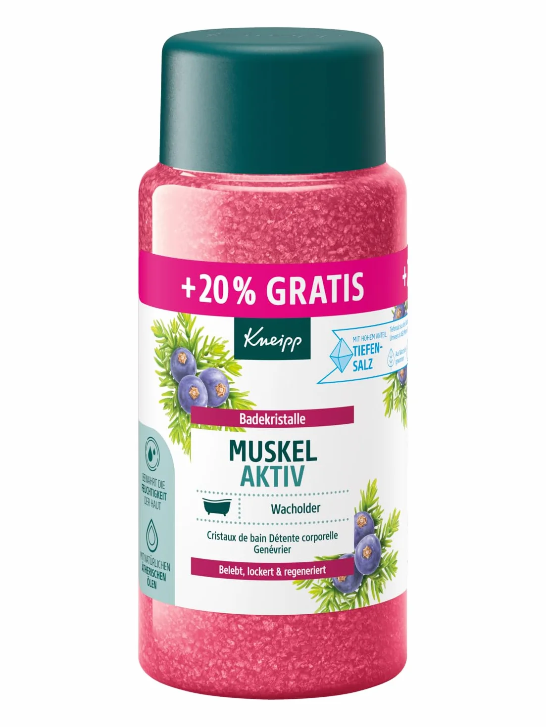 Kneipp Cristalli da bagno muscolare, misura speciale, con prezioso olio essenziale di ginepro, eucalipto e rosmarino, riscaldanti e benefici per la muscolatura, edizione limitata, 720 g