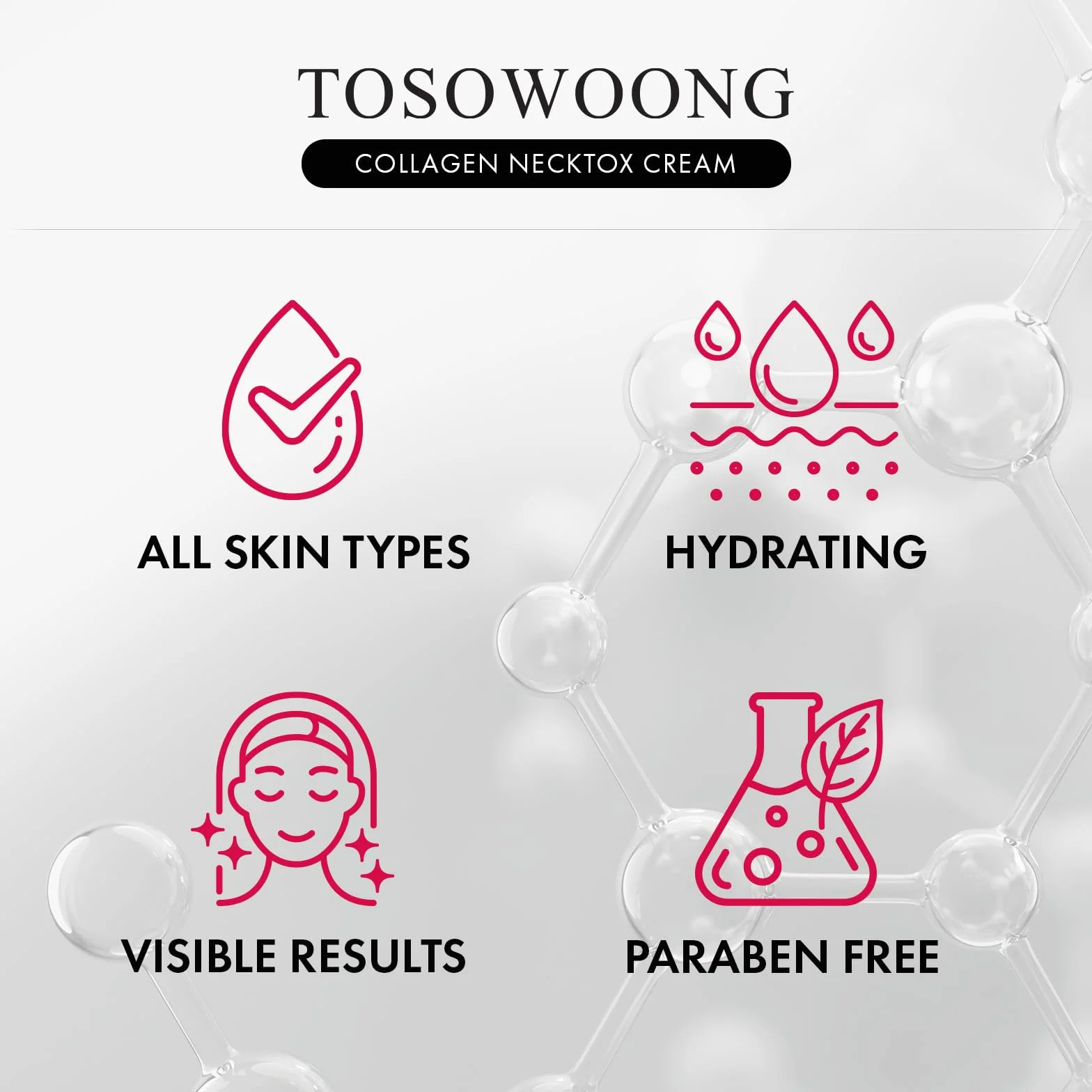 TOSOWOONG Collagen Necktox Crema con Collagene e Acido Ialuronico, Crema rassodante per il collo, per un aspetto più levigato e giovane, Skincare coreana, 50ml