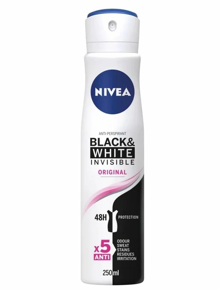Nivea Deodorante spray da donna, confezione da 6 pezzi, colore nero e bianco, originale, 250 ml