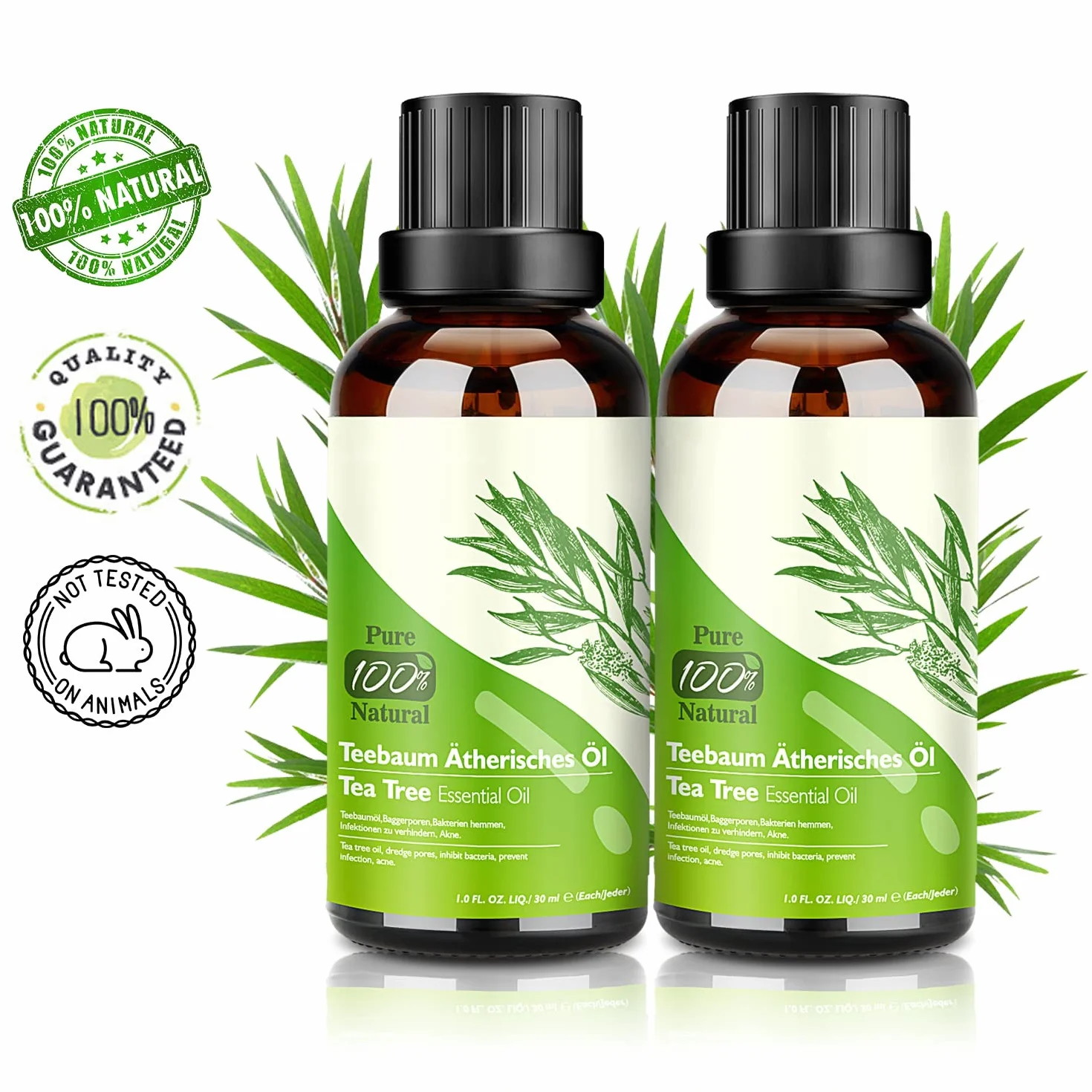 Tea Tree Oil Puro 100% Olio Essenziale 2 PACK 30ML Anti Acne Naturale