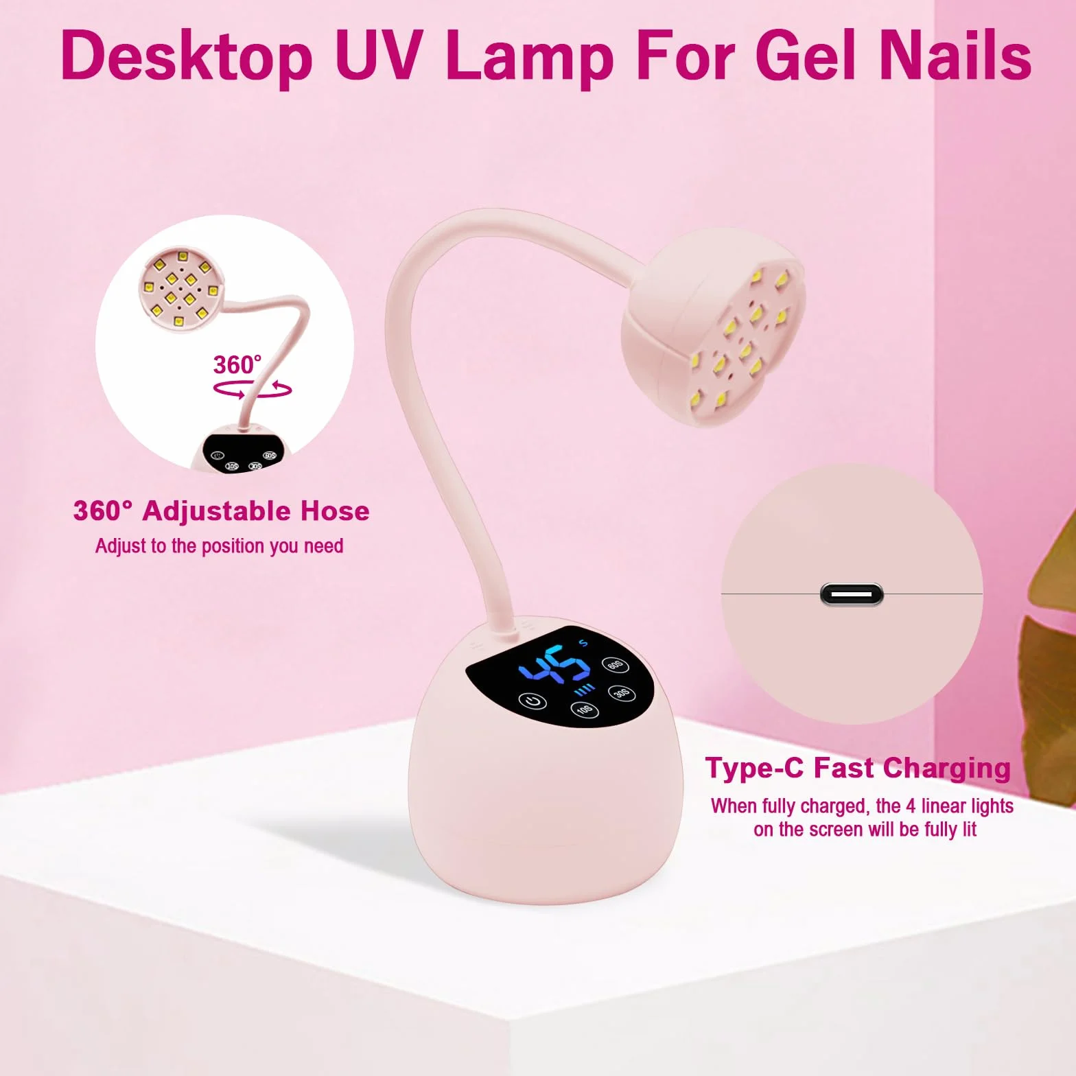 CGBE Mini Lampada UV Led Unghie con Sensore Automatico Intelligente e Display LCD, 12 Perline LED Mini Lampada Unghie con 4 Timers, 36W Mini Asciuga Unghie Portatile Adatta per Salone e Casa