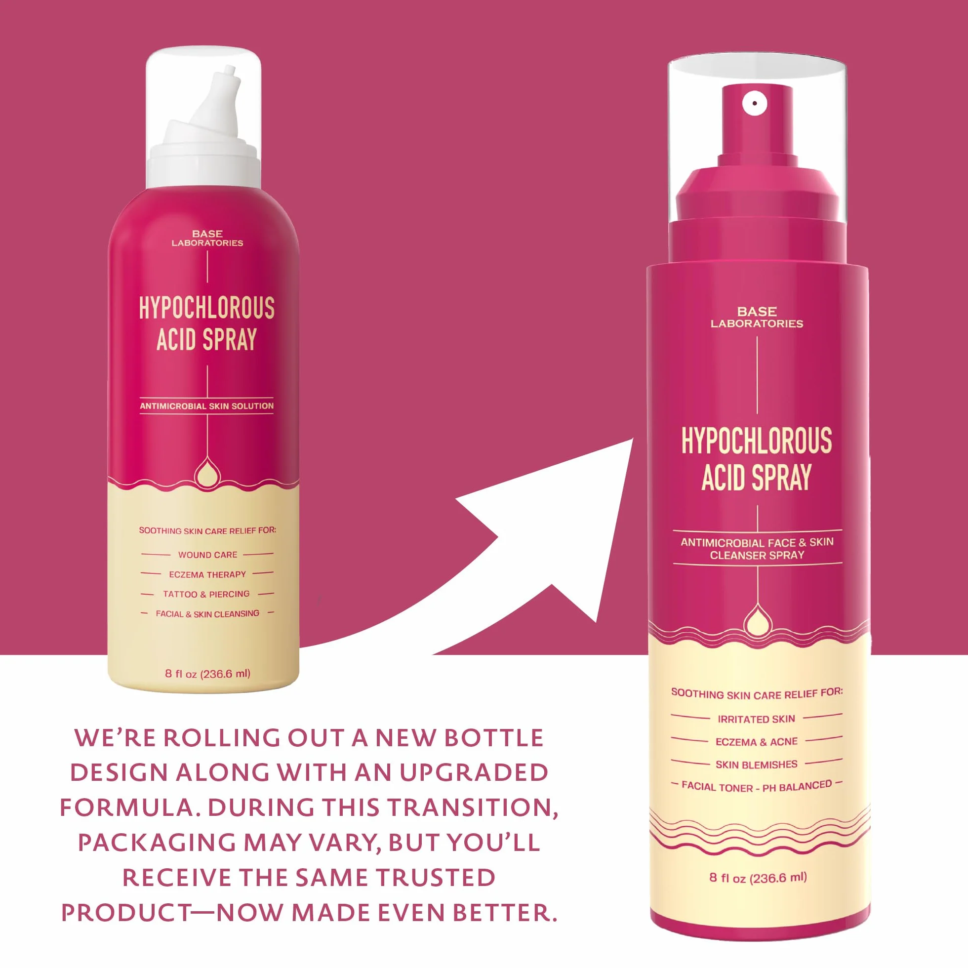 BASE LABORATORIES Spray acido ipocloroso, guarigione della pelle per ferite, soluzione spray per la cura delle ferite, eczema, tatuaggi e piercing | lavaggio delle ferite con soluzione salina