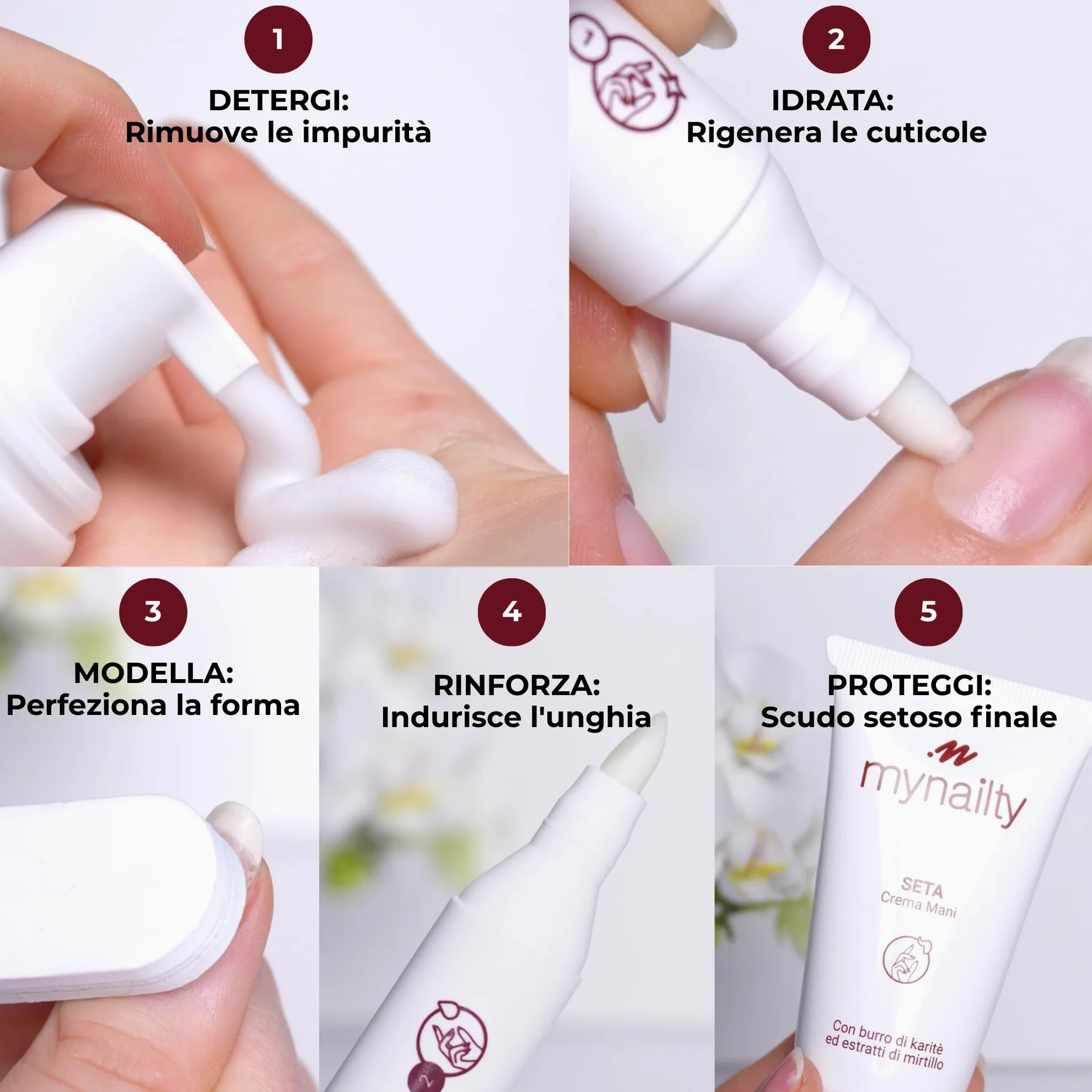 Kit Nail Care Professionale, Trattamento Completo Unghie con Detergente, Esfoliante, Olio Rinforzante, Lima e Crema Mani | Unghie forti e sane