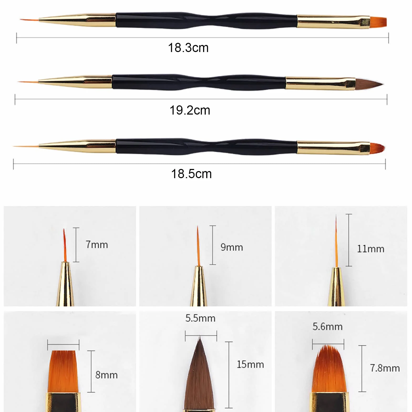 Pennelli per Unghie [3 Pack], Pennelli per Nail Art Professionali, Manicure Kit, Pennelli Smalto, Pennello per Unghie Acrilico Per Decorazioni Unghie (Nero)