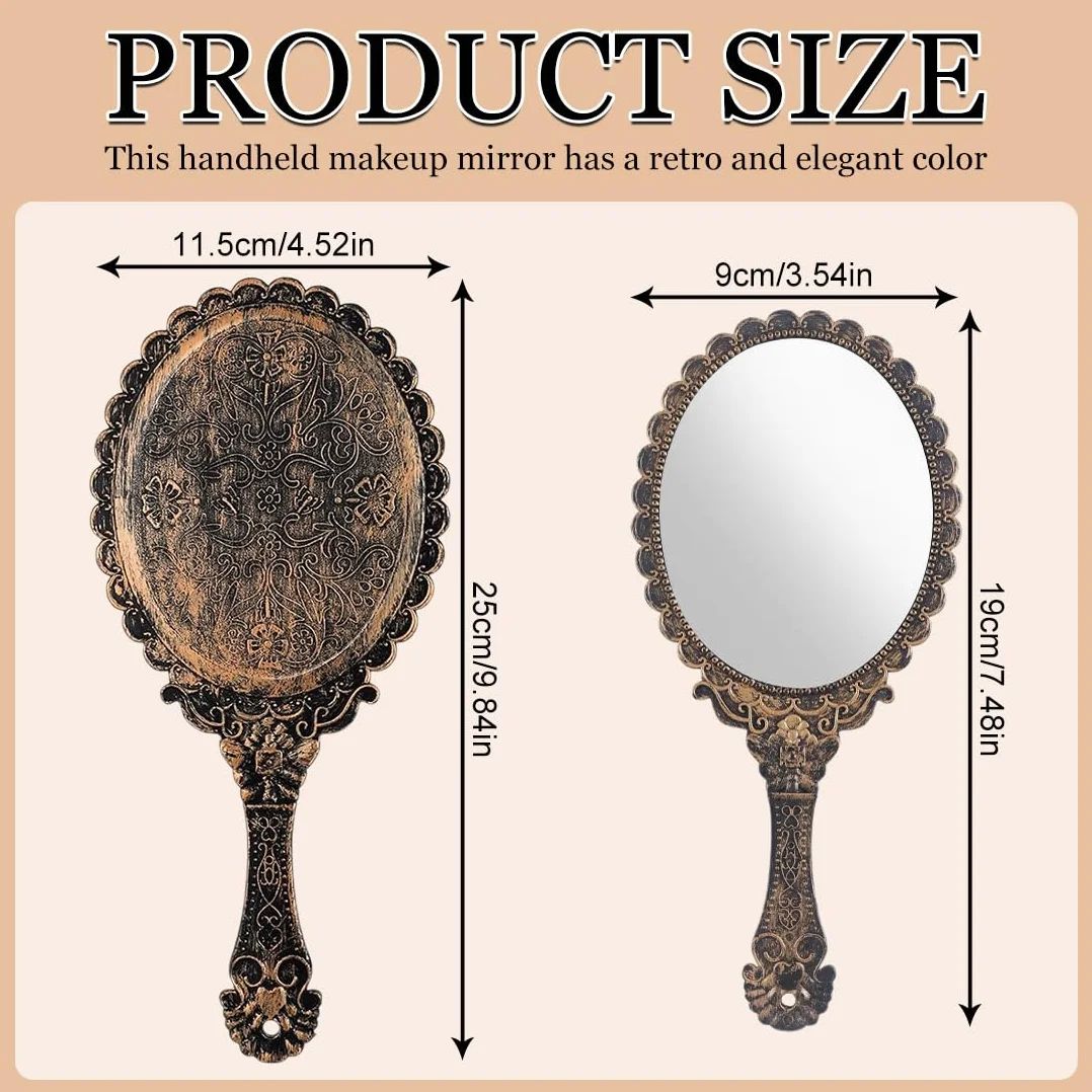 Specchio Tascabile Vintage 2 Pezzi, Specchio da Viaggio Portatile con Manico, per Barbiere Trucco