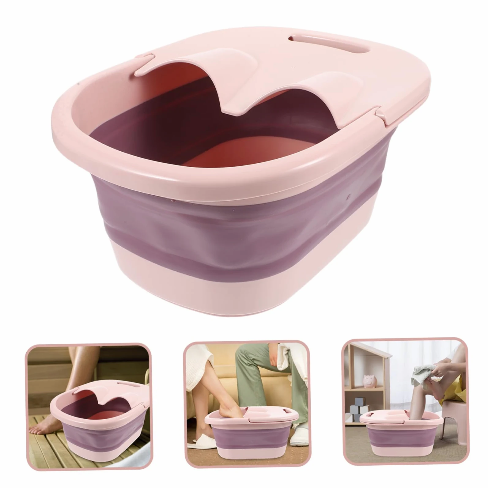 Bacinella Pieghevole per Pediluvio Rosa in Plastica e Silicone | Uso Outdoor e Travel, Funzione Self-service Massage, Aiuta a Rilassare i Piedi