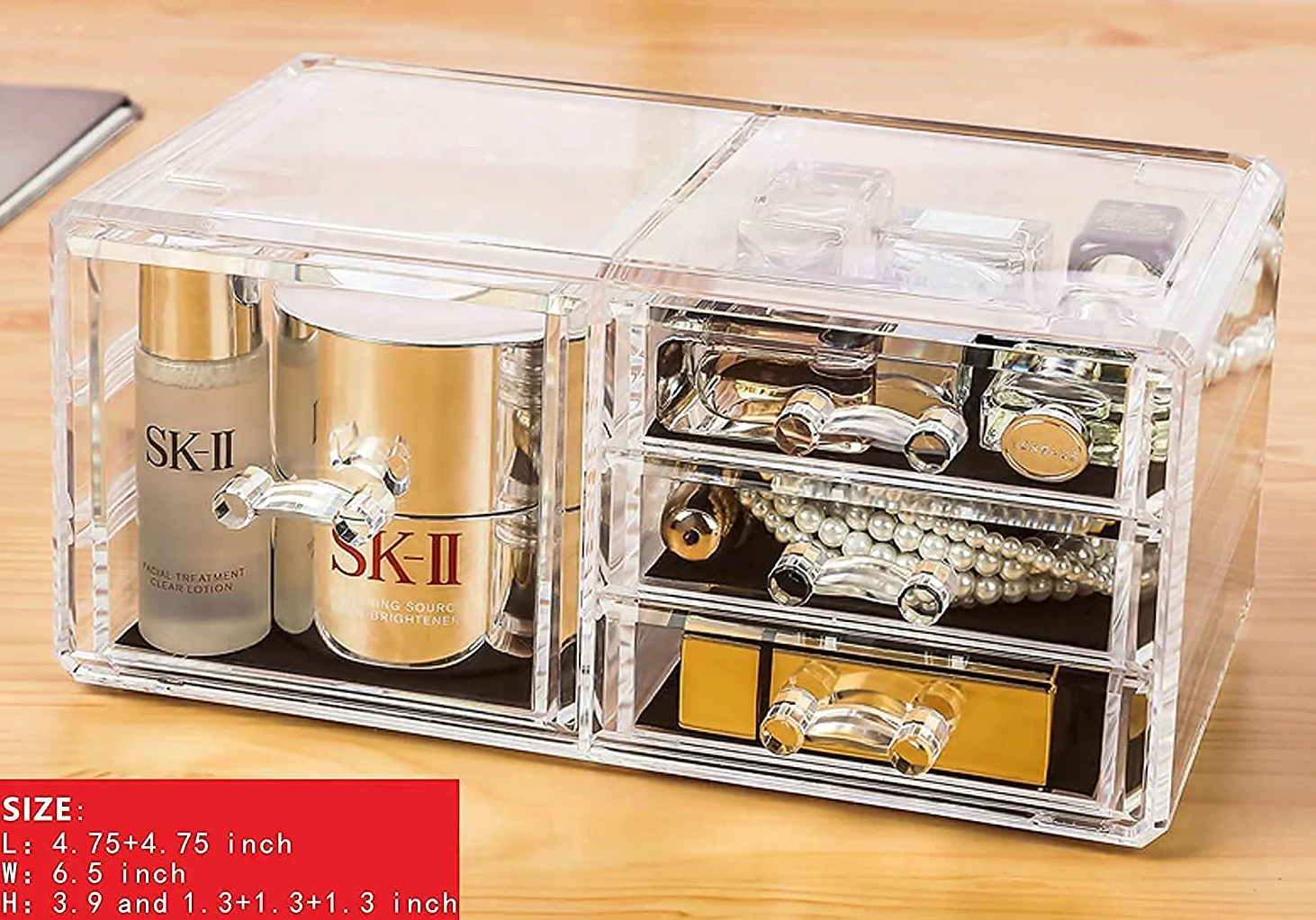 Cq acrylic Organizer per trucchi, organizer per trucchi e prodotti per la cura della pelle, con 8 cassetti per vanità, scrivania, bagno, organizer trasparente per cosmetici per la cura della pelle e