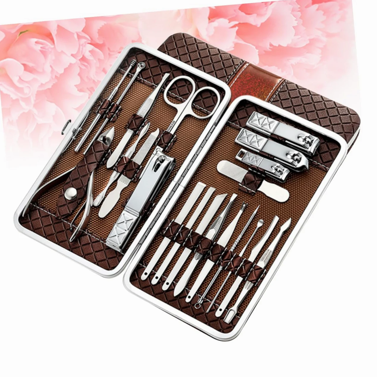 Set Tagliaunghie 21 Pezzi in Acciaio Inox Marrone Ergonomico | Taglio Rapido e Sagomatura Precisa, Kit Mani e Piedi, Adatto a Famiglia e Amici