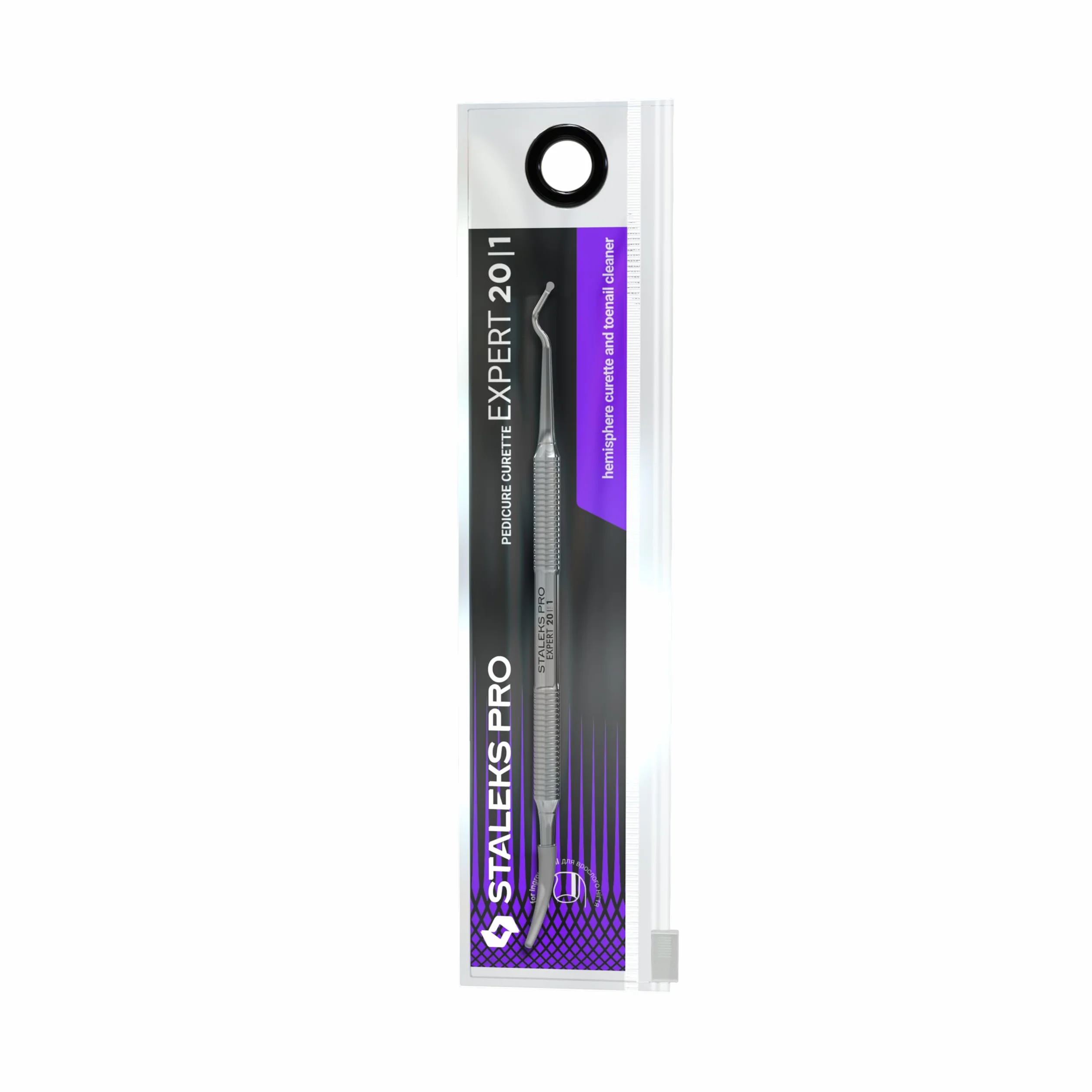 STALEKS PRO by Natury Nails Pusher per pedicure, curetta a due punte: semi-sfera + becco, acciaio inox AISI 420, Expert (PE-20/1)