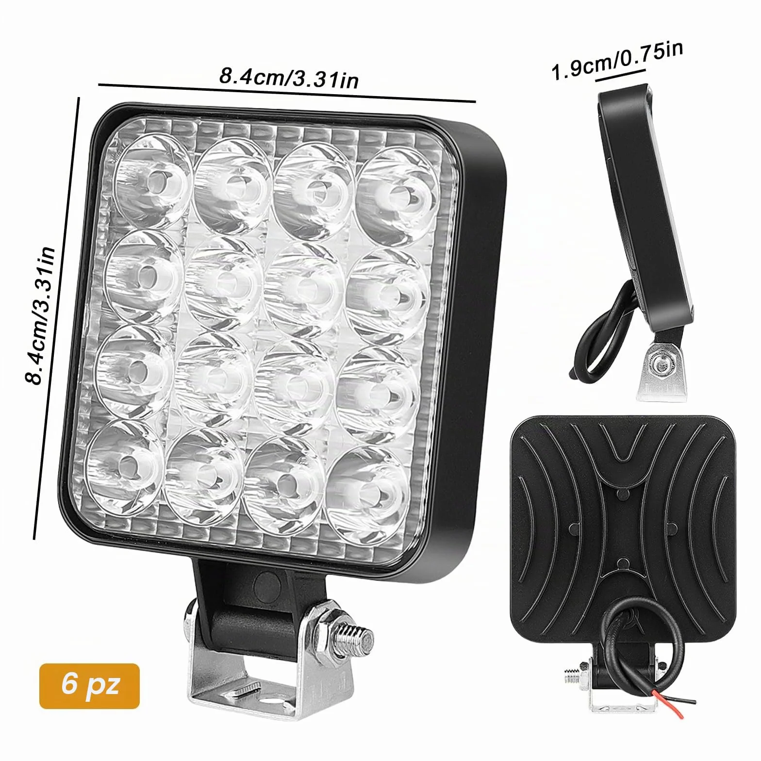 Sporgo 6 pezzi fari da lavoro LED quadrati 12V 48W IP67 impermeabili fuoristrada retromarcia