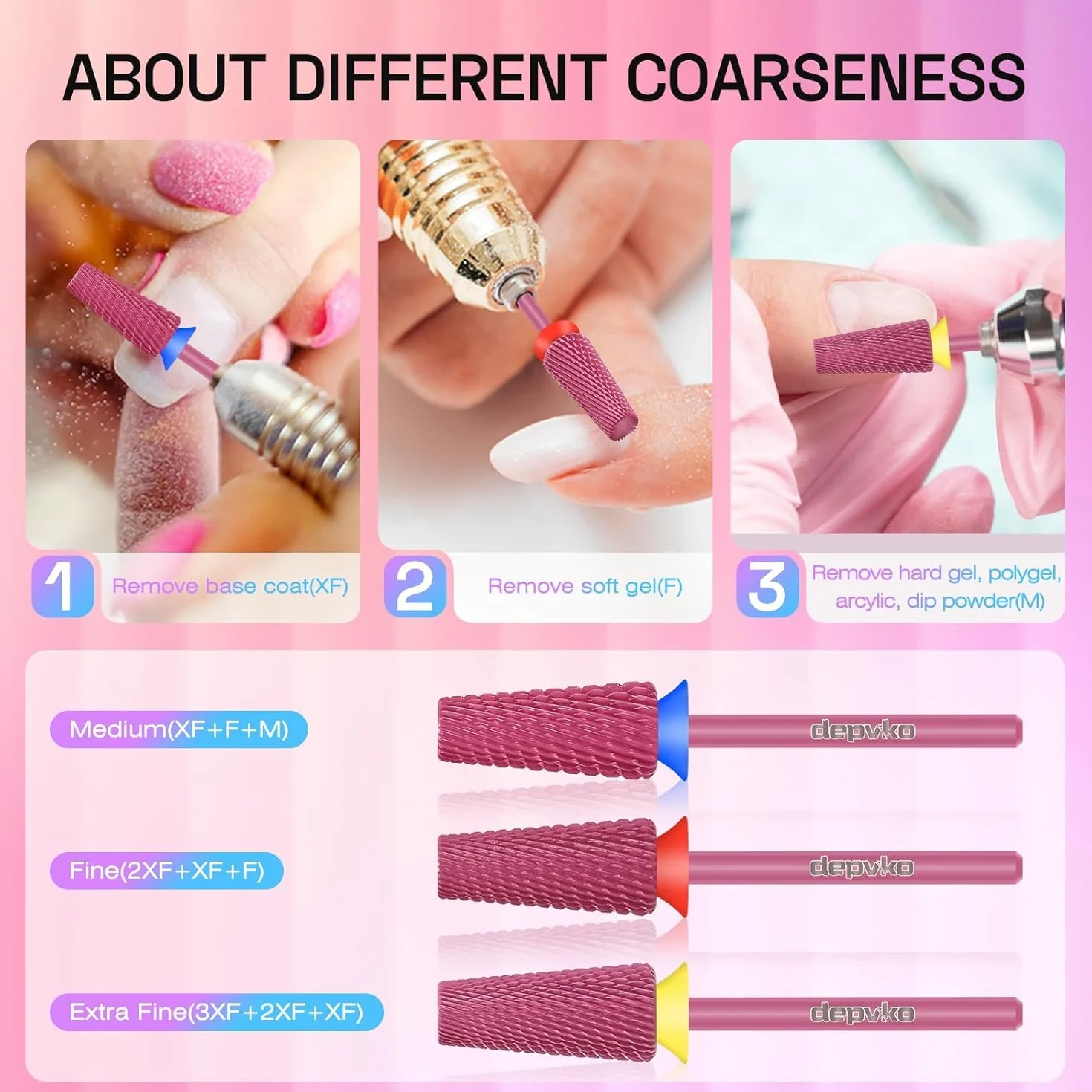 Punte Fresa Unghie 3/32" Carburo Tungsteno 5 in 1 per Trapano Unghie Manicure Pedicure