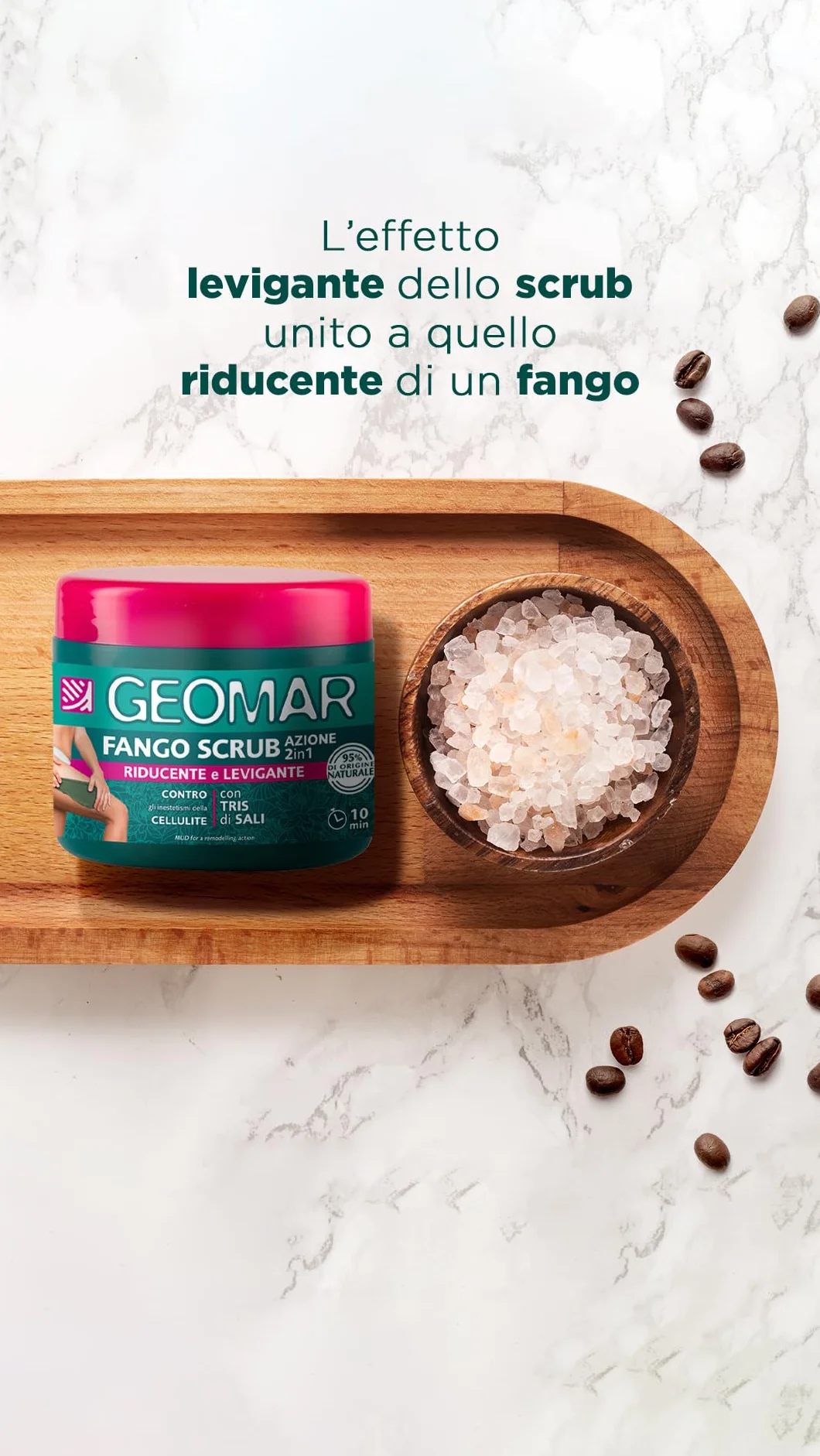 GEOMAR Fango Scrub 2 in 1 Riducente Levigante Cellulite 95% Origine Naturale Tris Sali Marino Epsom Mar Morto Made in Italy 600 g