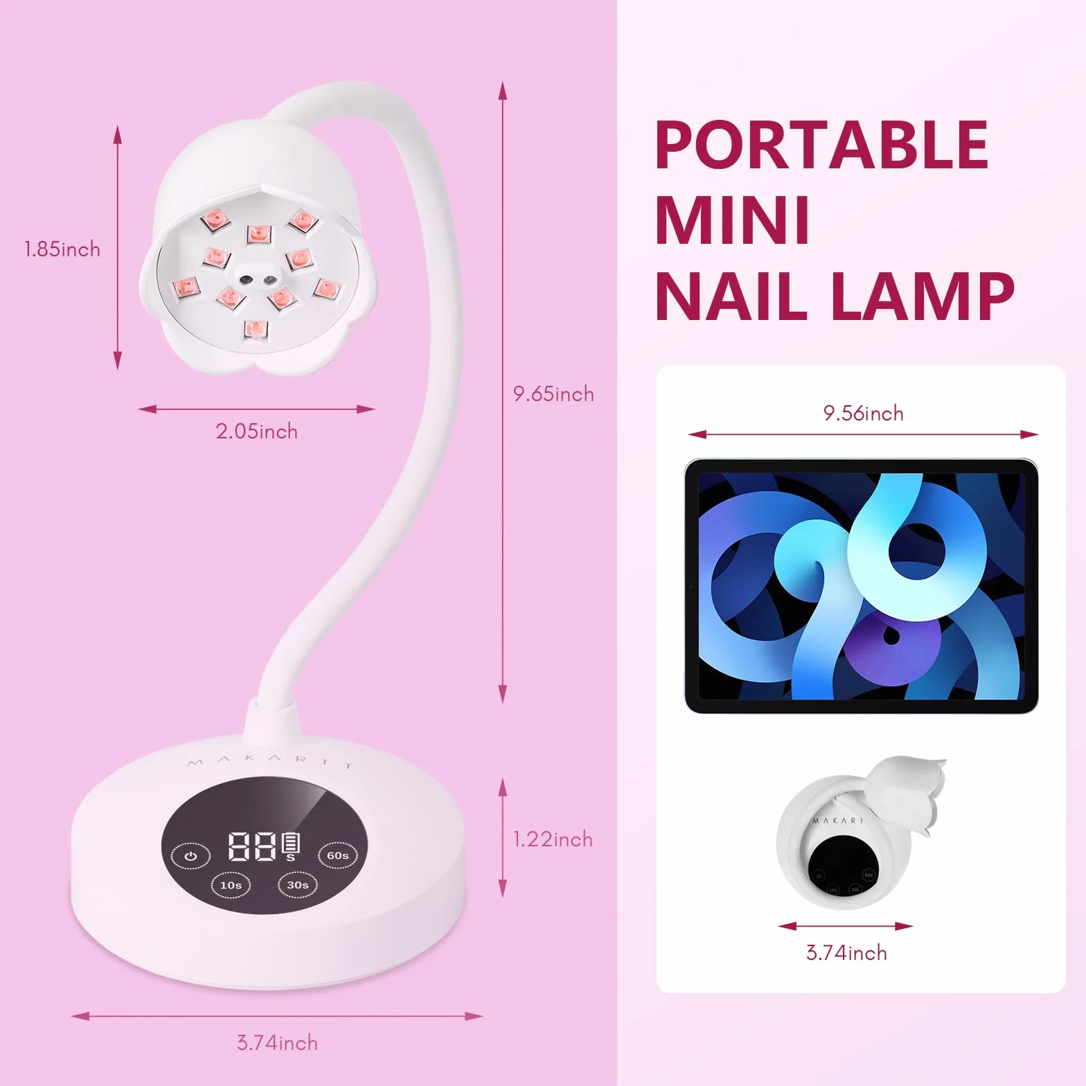 Makartt Lampada UV LED per unghie, a collo di cigno, senza fili, 30 mW/cm², ricaricabile, con 4 timer e sensore automatico, lampada a collo d'oca ad asciugatura rapida, per manicure fai da te