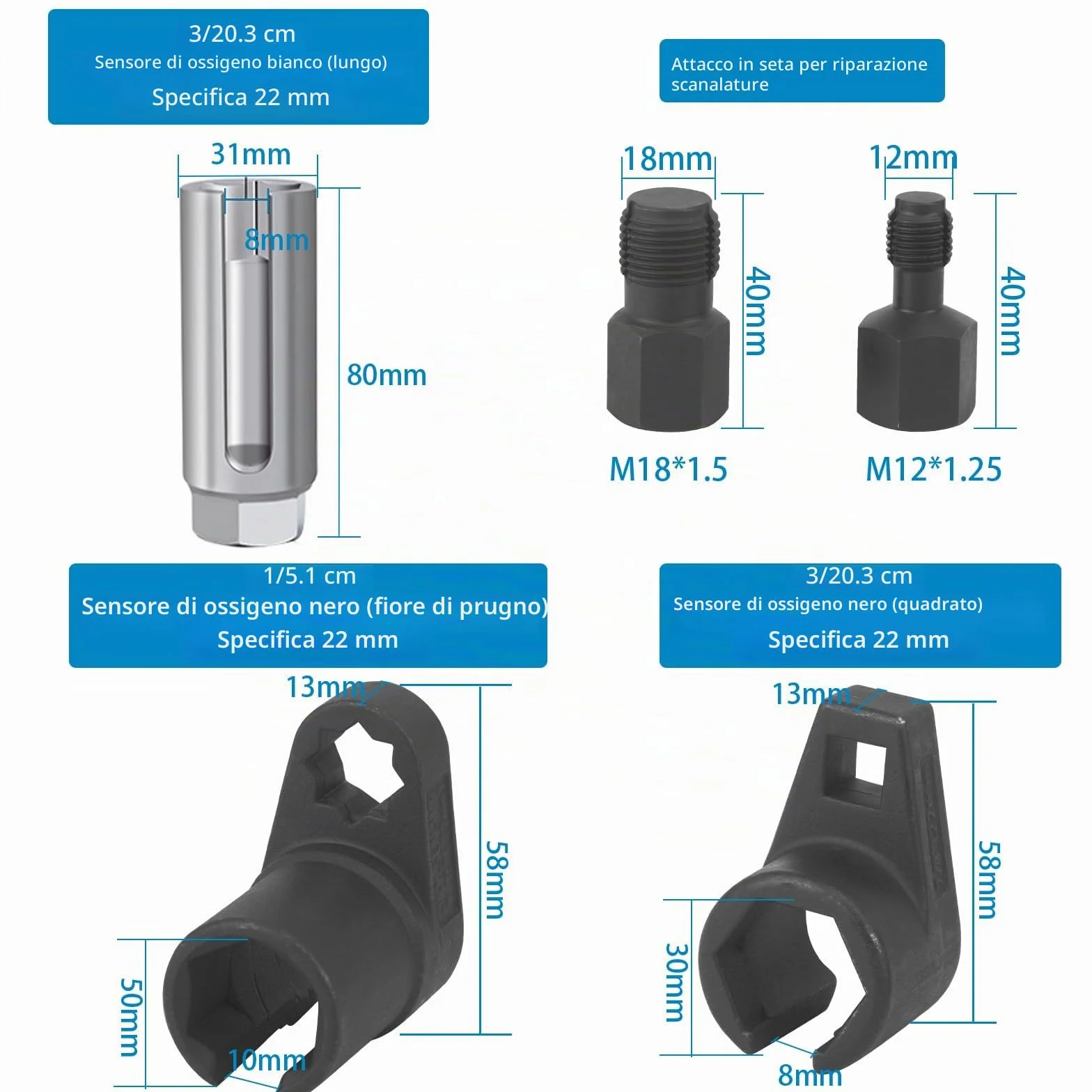 Set di Dadi per Sensore Lambda, Strumento di Riparazione Filettature, Confezione da 5