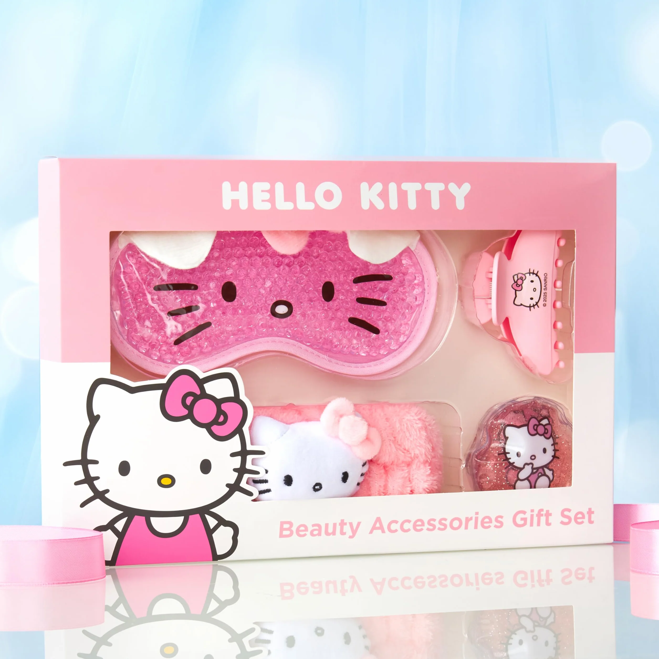 Hello Kitty Sanrio Maschera Occhi Gel Freddo Set Beauty Accessori, Kawaii Fermagli Capelli Fascia Capelli, Coccole Anime Regalo Donna Adolescenti (Rosa Hello Kitty)