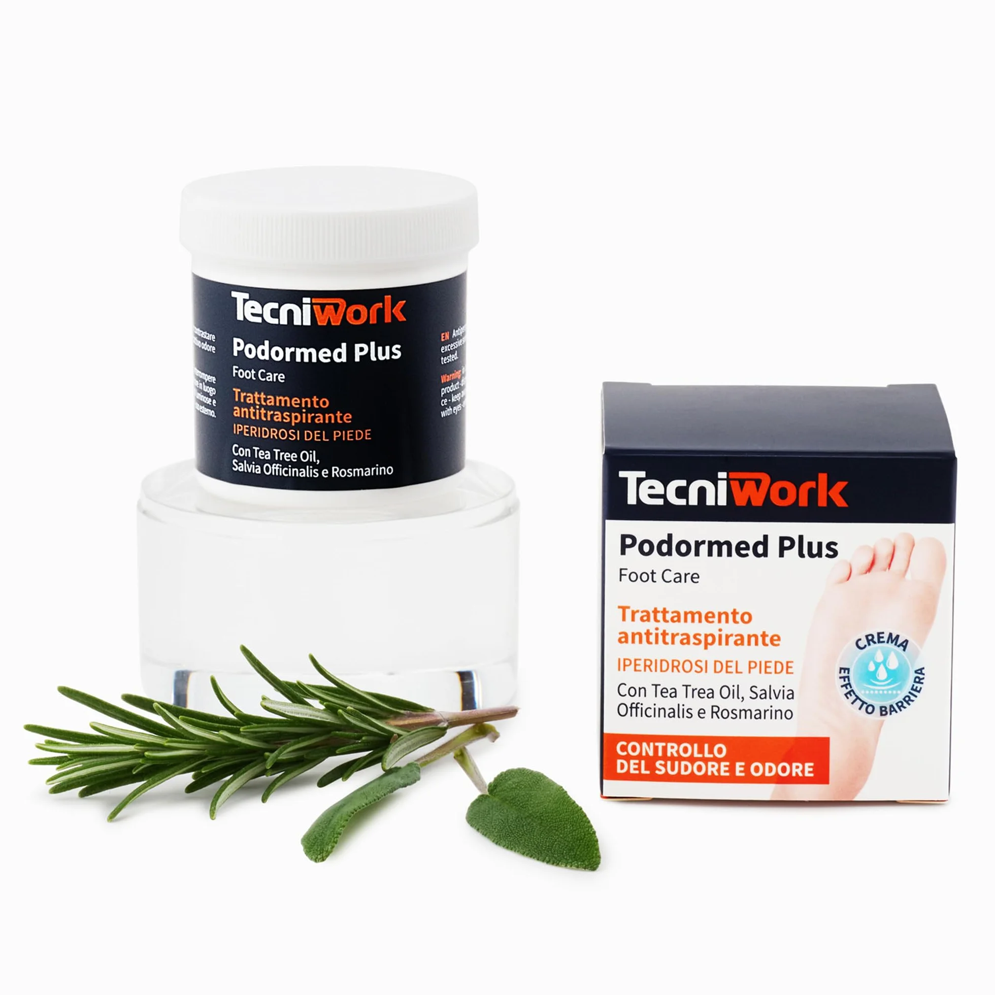 Podormed Plus Crema Antitraspirante Piedi 75 ml Tripla Azione Barriera Assorbente Igienizzante Tea Tree Salvia Rosmarino
