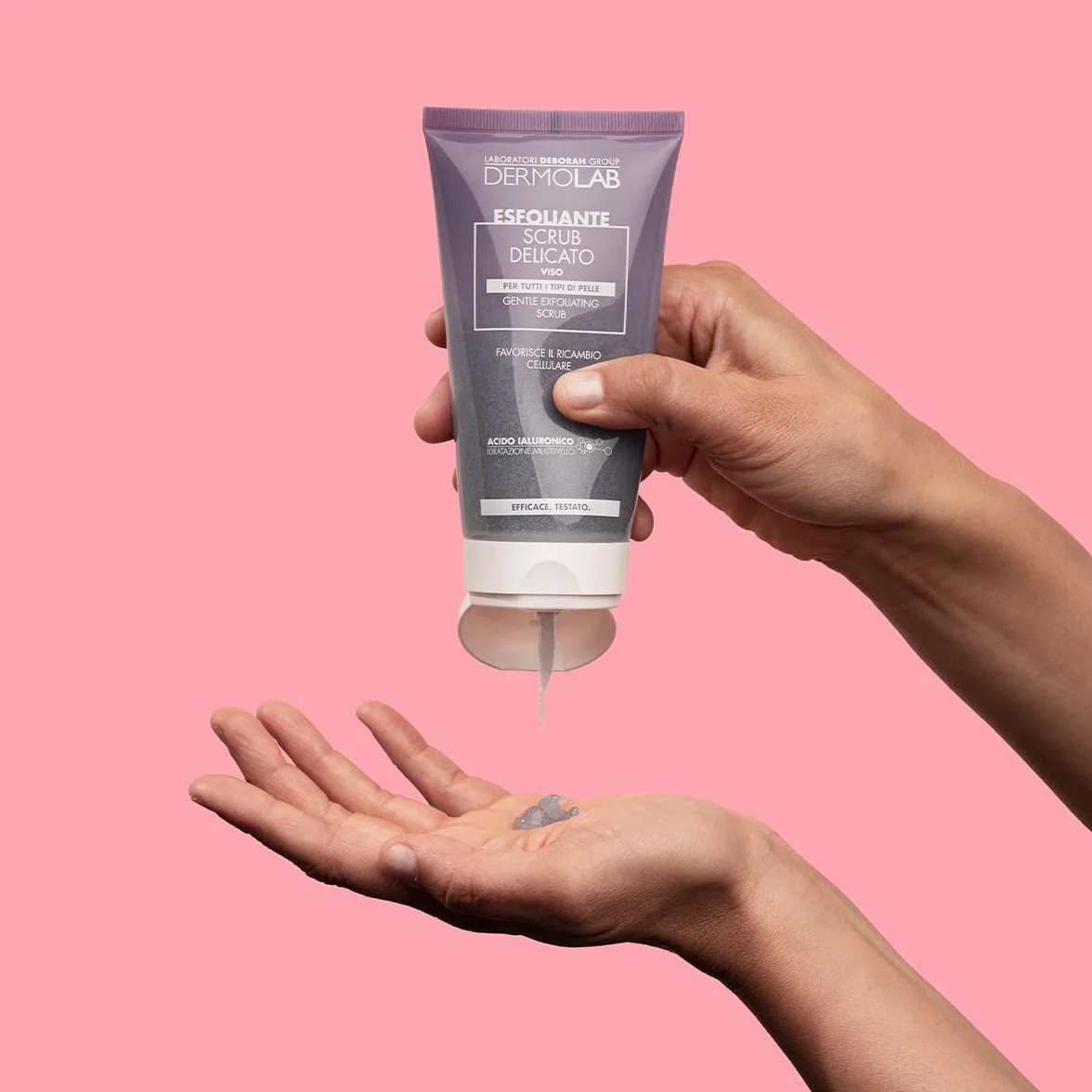 Dermolab - Scrub Viso Donna Delicato Esfoliante per Tutti i Tipi di Pelle, con Pool di Acido Ialuronico, Effetto Idratante e Illuminante, Purifica la Cute, 150 ml