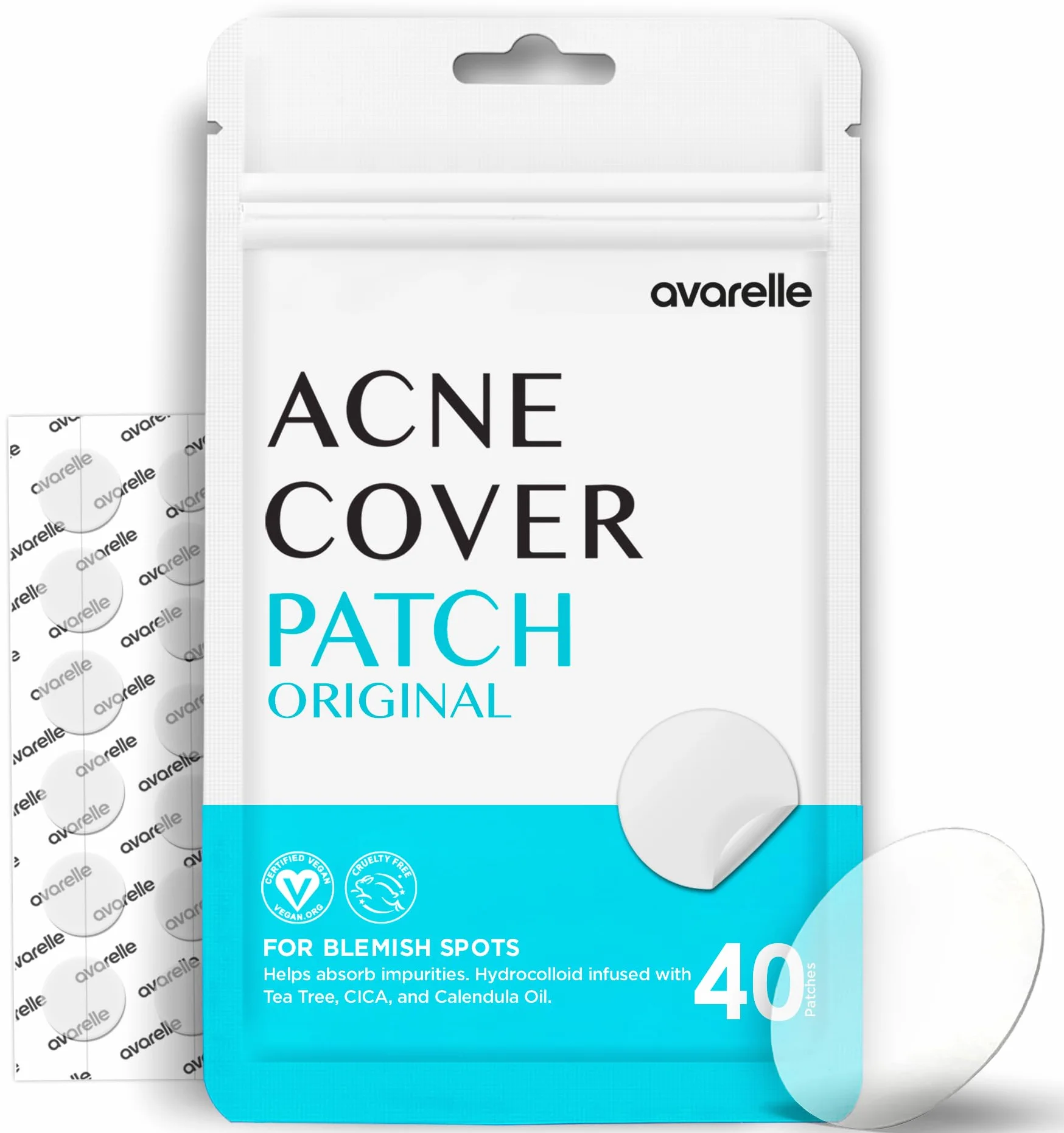AVARELLE Pimple Patches: Cerotti brufoli viso Hydrocolloidali con Olio di Tea Tree, Anti-acne, Vegan e Cruelty-free, ideali per trattamento mirato di brufoli e imperfezioni, skincare coreana