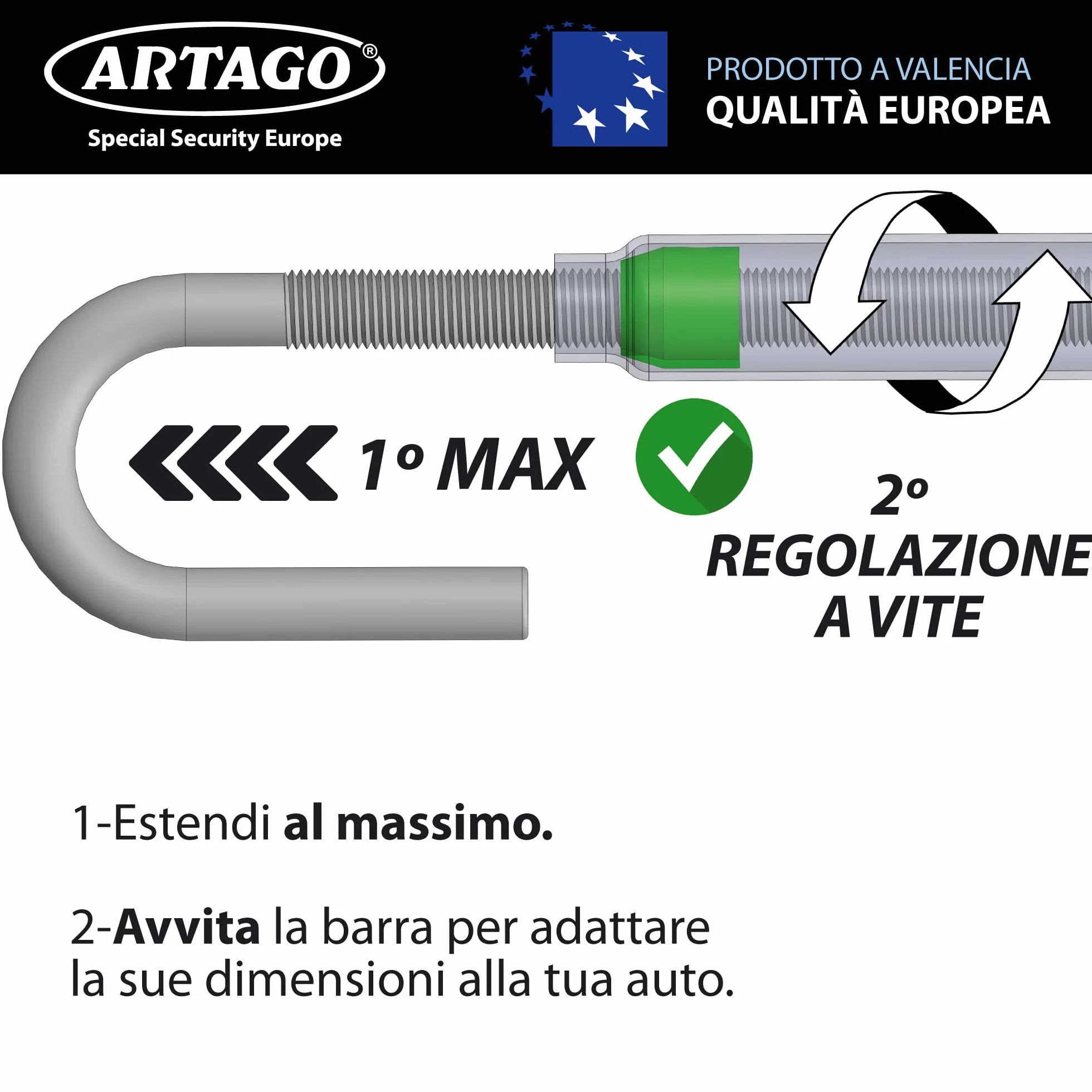 ARTAGO 871 Antifurto Auto Blocca Sterzo Meccanico Universale per Auto Camper