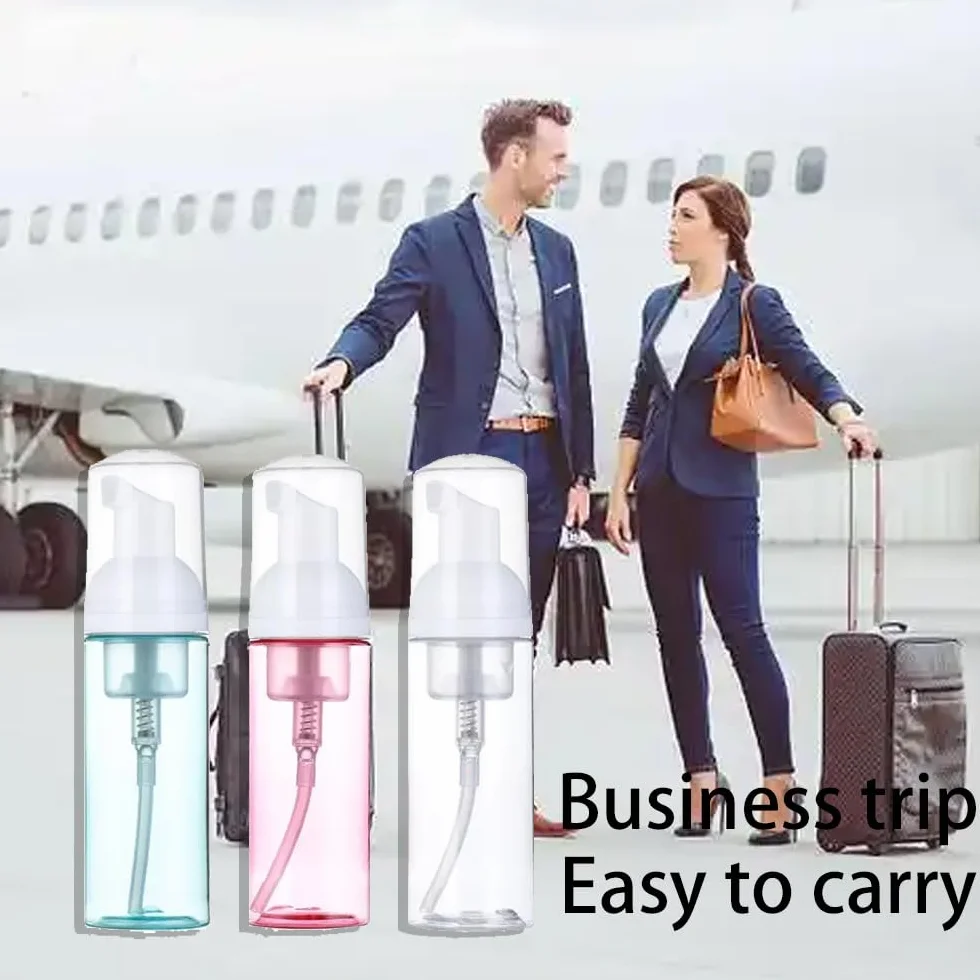 Confezione da 3 Flaconi Schiuma da Viaggio, 60ml - Dispenser Ricaricabili in Plastica Trasparente, Ideali per Sapone, Shampoo e Lavaggio Viso, Pratici e Compatti