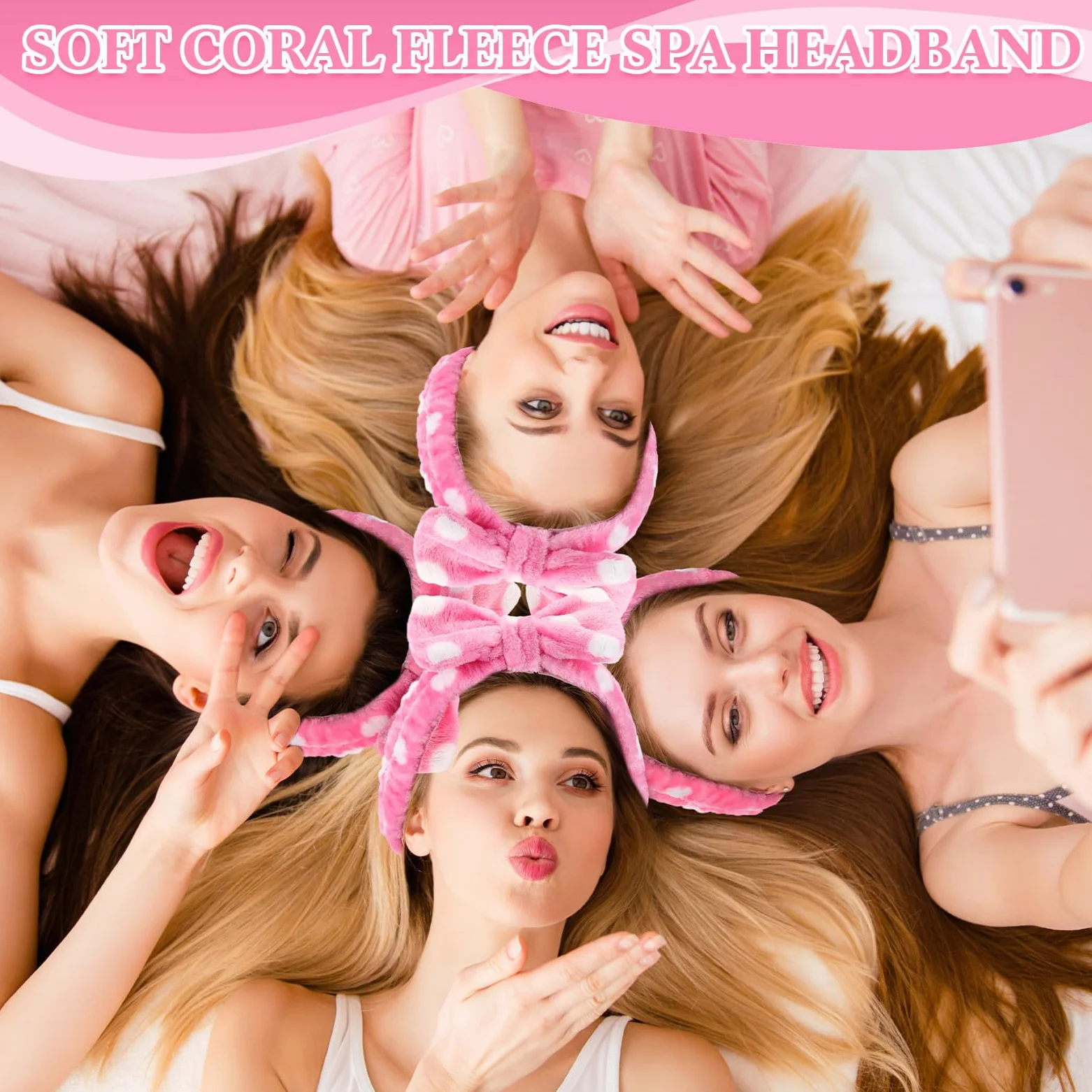 50 fasce elastiche per capelli da spa, per lavare il viso, con fiocco rimovibile, per donne, damigelle d'onore, proposte, regali in morbido pile per la cura della pelle, in microfibra, a pois