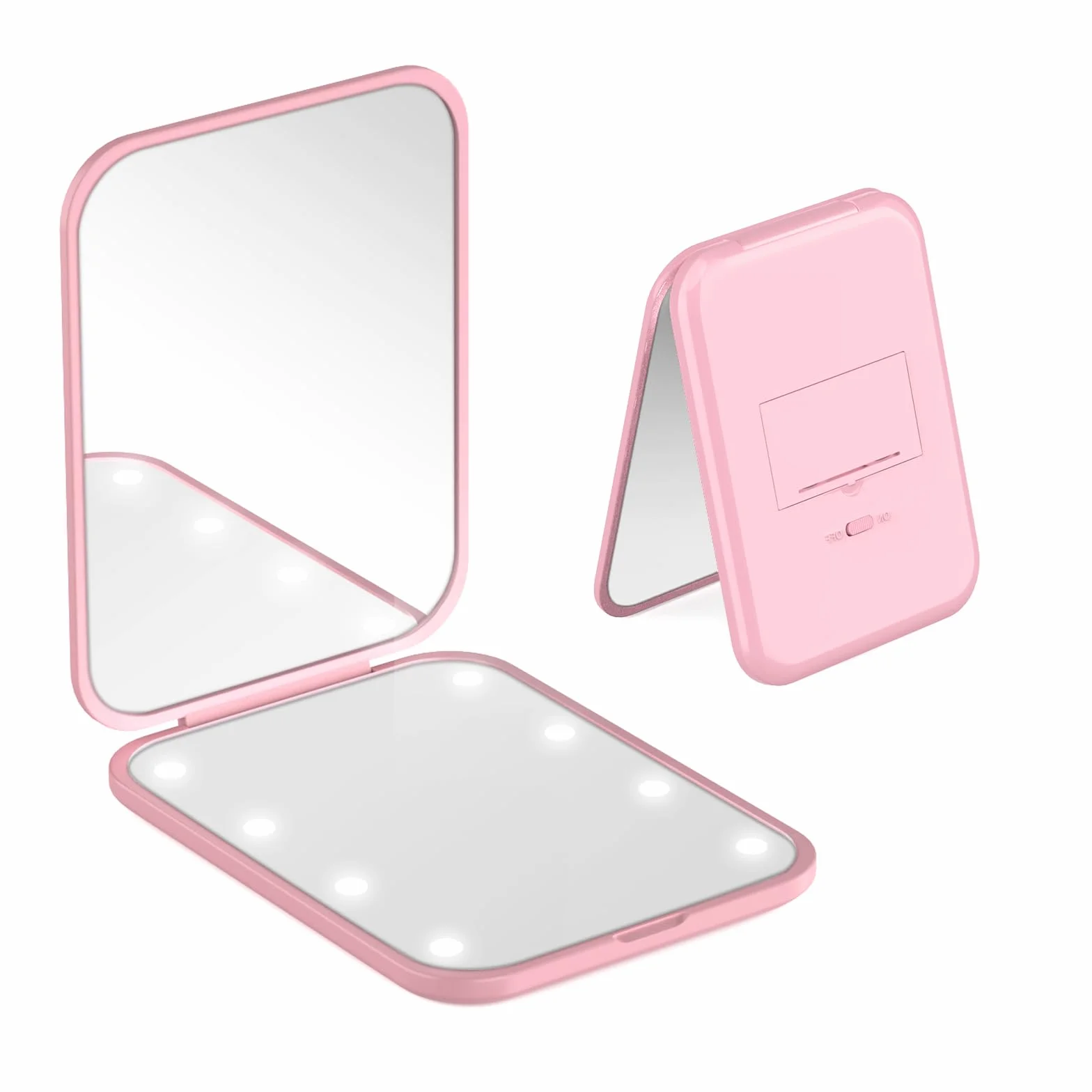 Specchio Portatile con Luce LED 1x/3x Pieghevole per Trucco Viaggio Rosa