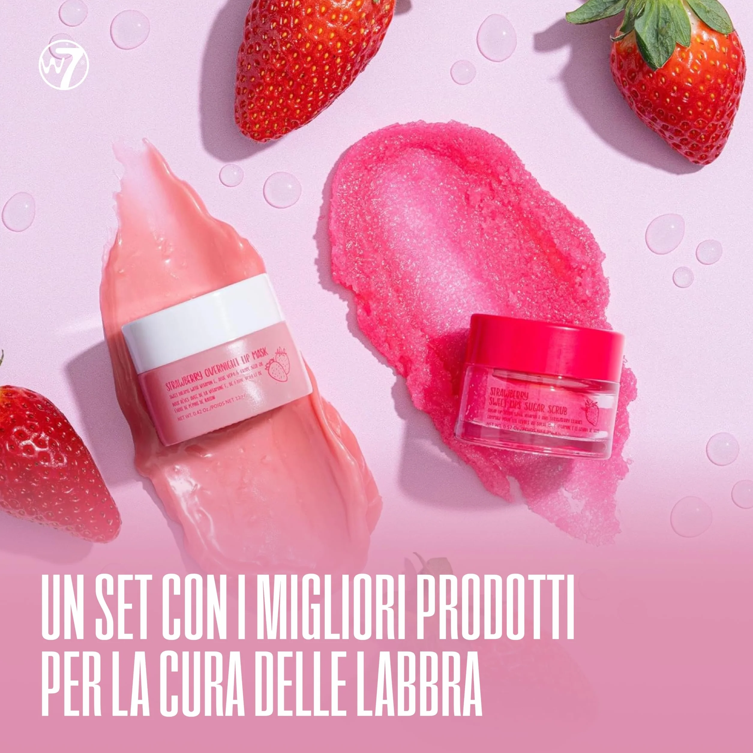 W7 Scrub labbra + maschera notte Sweet Dreams - Set da 2 pezzi - Aroma fragola - Esfolia, ristora, lenisce e idrata