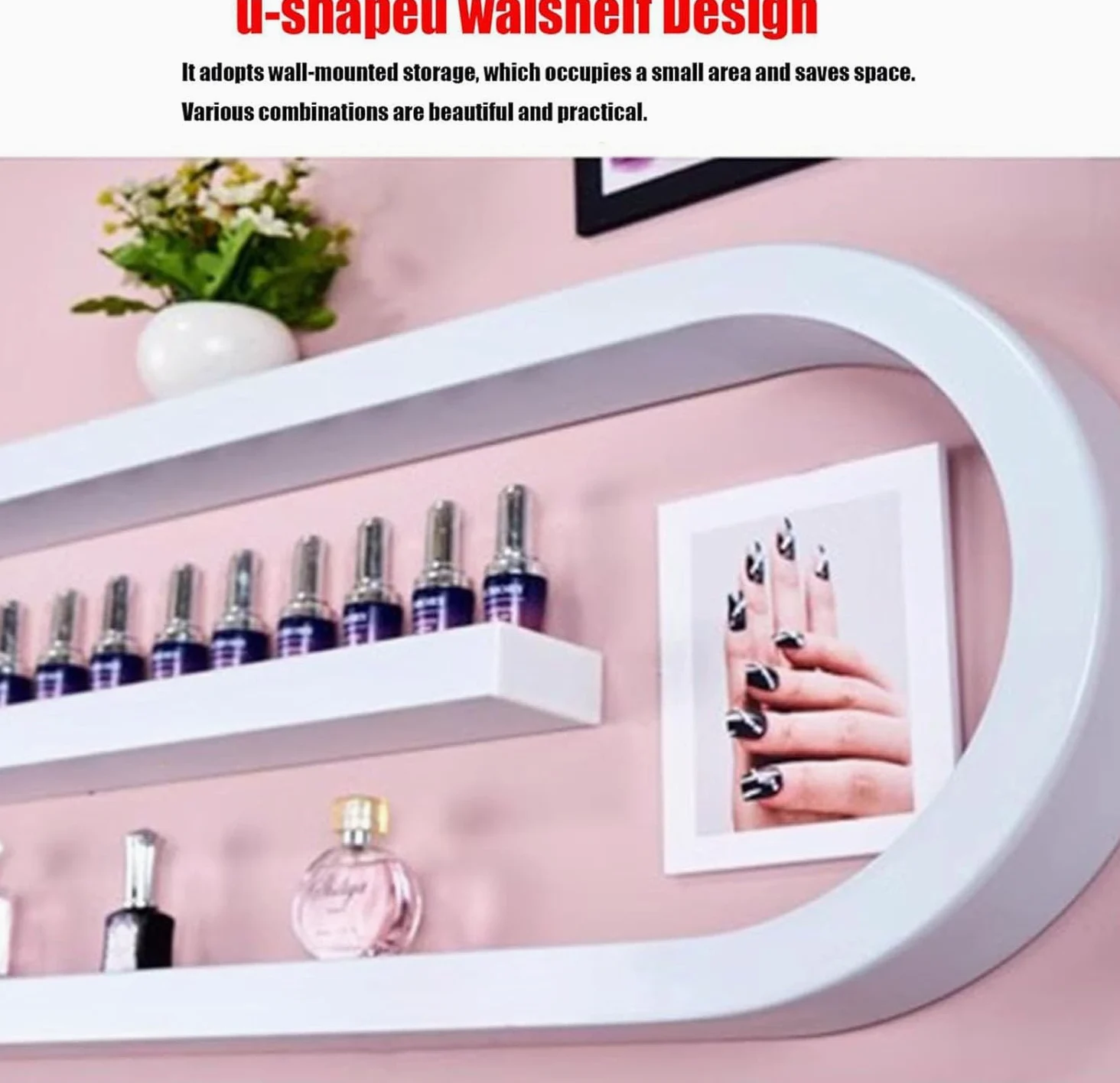 KEuLen Scaffali per Smalti per Unghie Montati Parete, Organizzatore for scaffali polacchi a Parete, Supporto Multifunzionale for Salone/Bellezza/Negozio di Unghie(White,8-Piece Set)