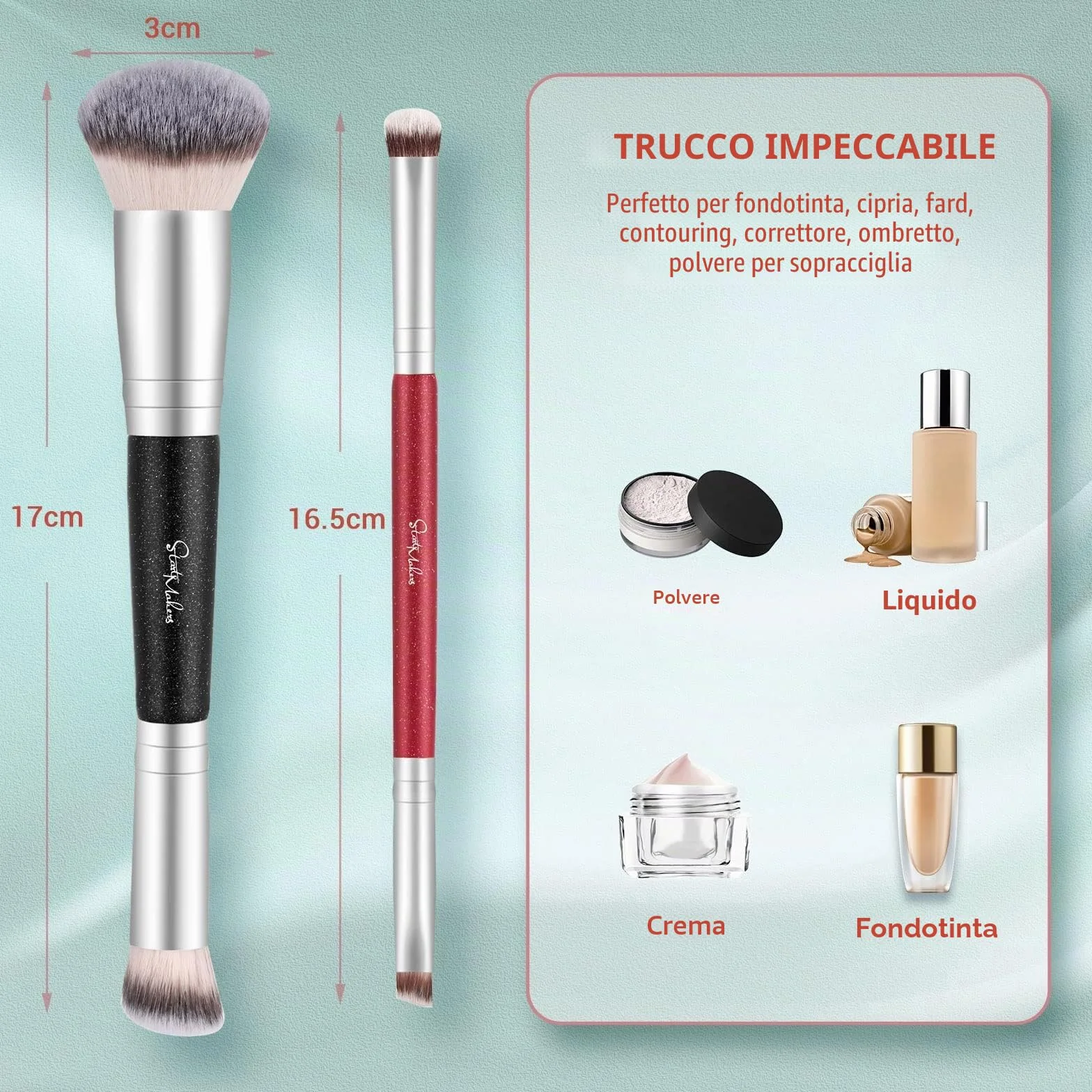 Pennello Fondotinta Start Maker 2 pezzi Doppio Terminale 2-in-1 Kabuki Pennelli Make Up per Fondotinta Liquido, Cipria, Blush, Correttore, Ombretto, Contouring Viso Pennello Trucco