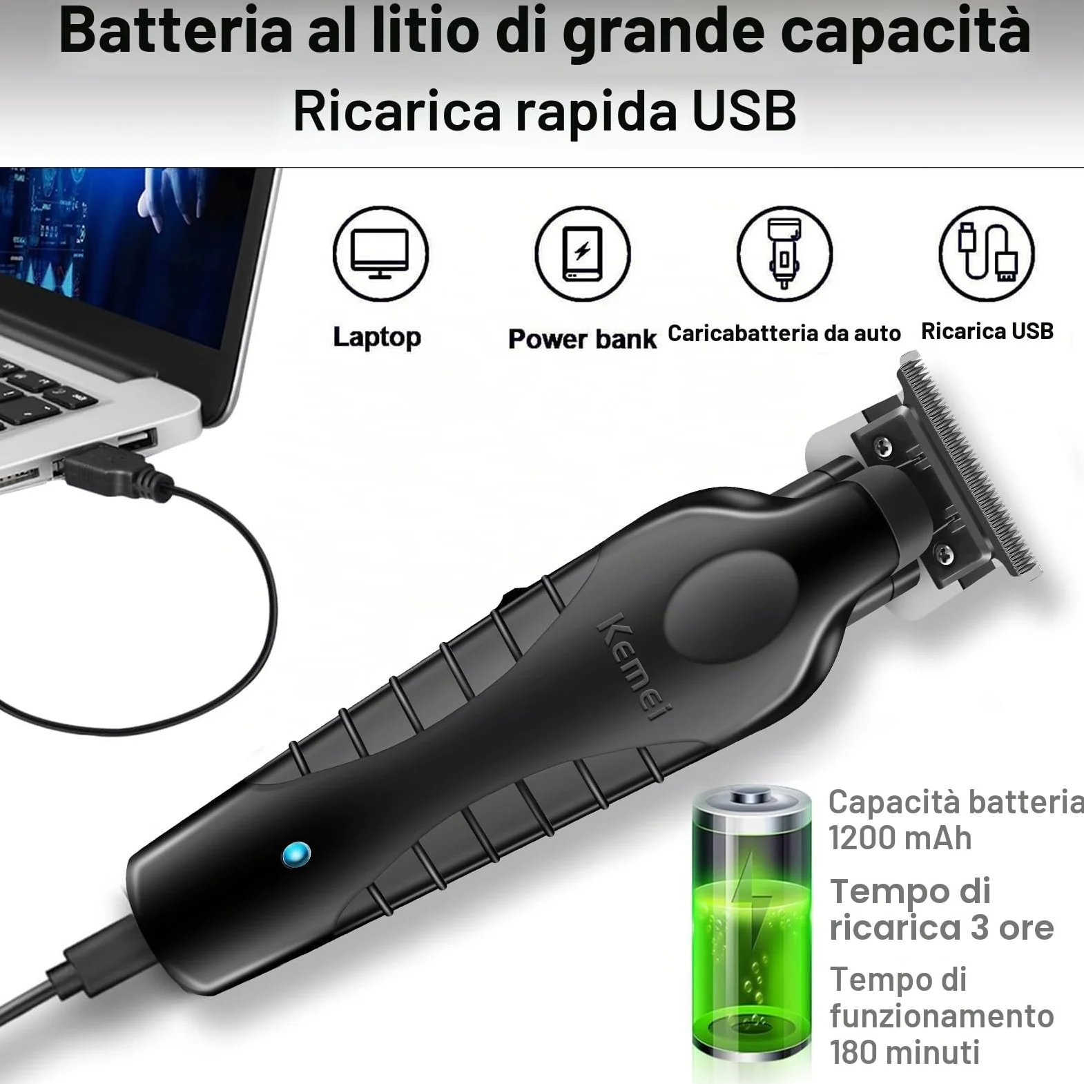 KEMEI Set di tagliacapelli professionali e rasoi a lamina, tagliacapelli senza fili per uomo, kit rasoio elettrico da barbiere, rasoio a T Blade Zero Gapped, ricaricabile tramite USB